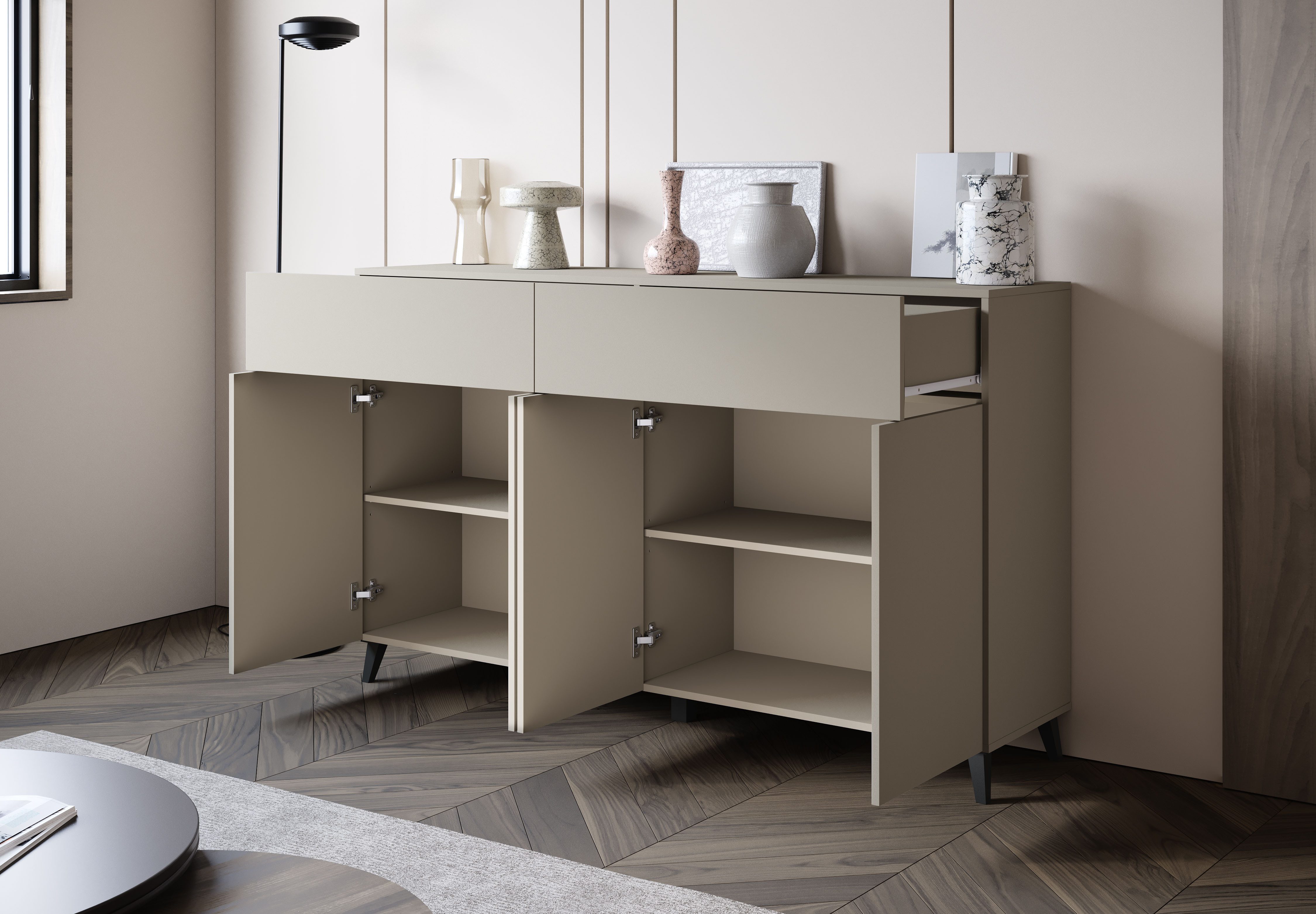 Home affaire Sideboard Phuket mit 4 Türen und 2 Schubladen, 160 cm breit (1 St), Grifflose Kommode mit Push-to-Open und viel Stauraum – Bild 5 von 5