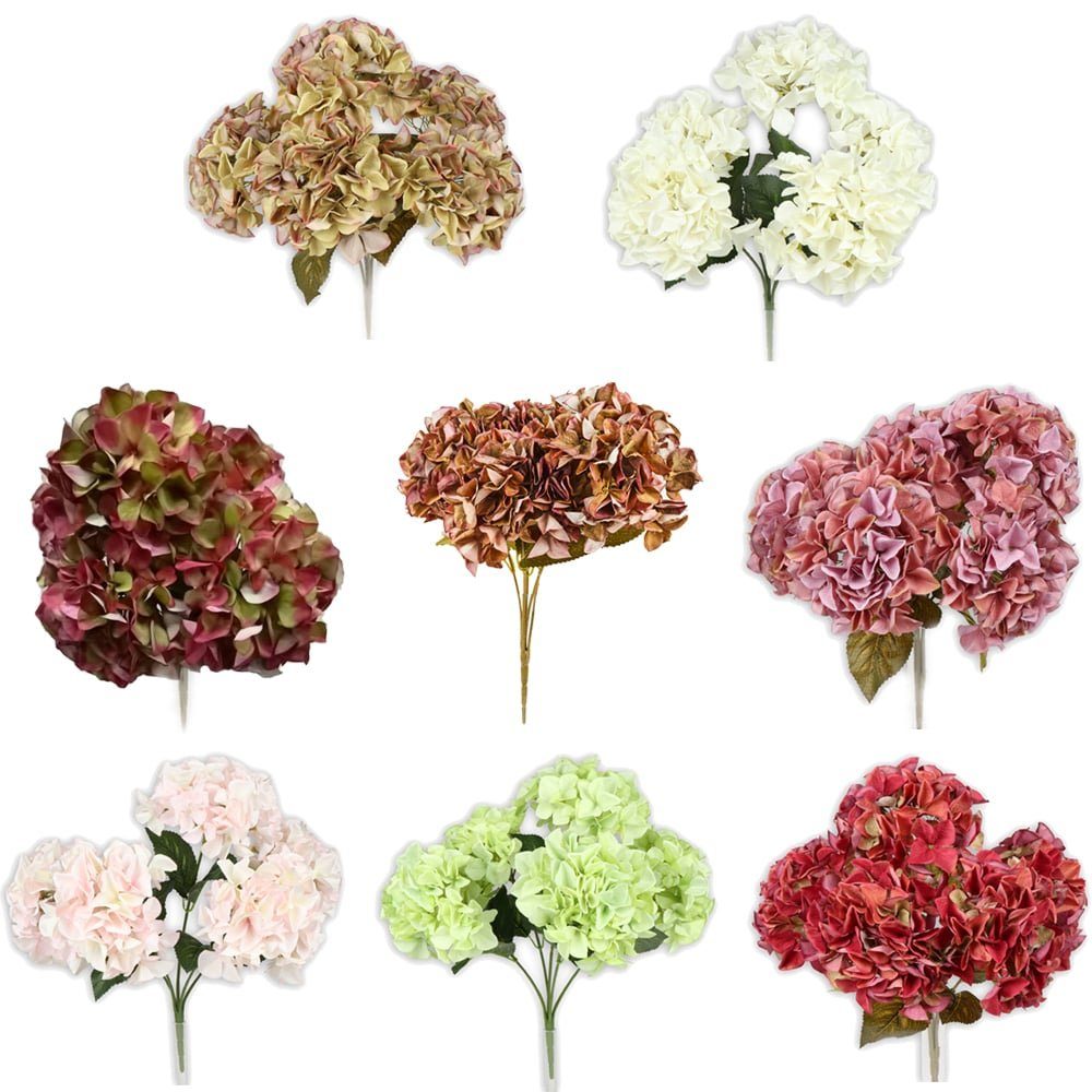 matches21 HOME & HOBBY Bilderrahmen Hortensien Blüten Kunstblumen 1 Bund 5 Blüten Ø 18 cm rot / grün, (1 St) – Bild 2 von 2