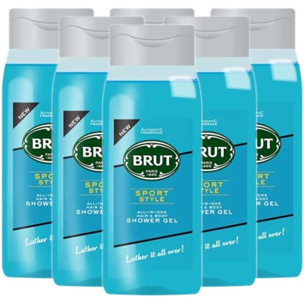 Brut Duschgel Sport Style All in One Hair & Body Showergel Shampoo 500ml, - 6er Pack