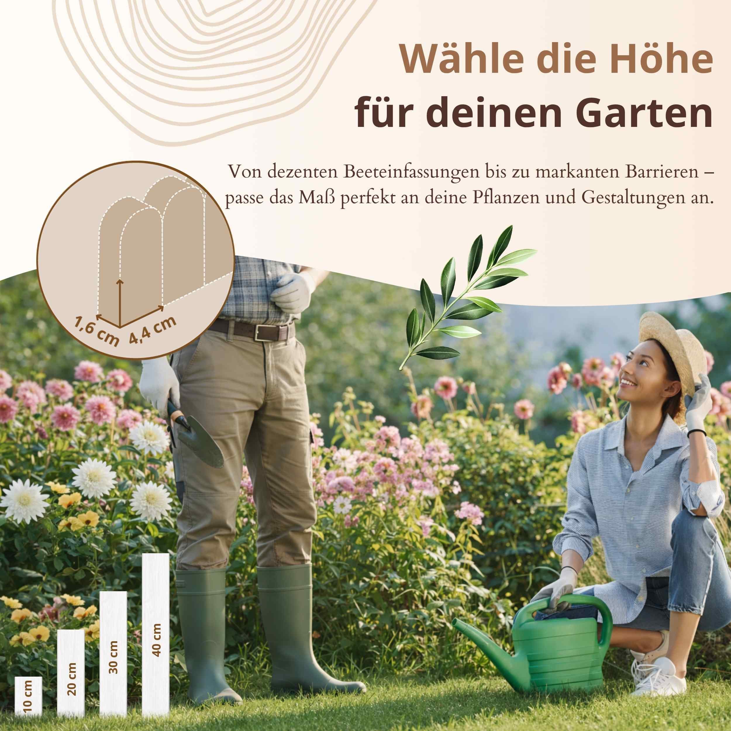 Floranica Palisade Flexible Beeteinfassung Rollborder Beetumrandung Rasenkante Holzzaun, LxH: 100x10 cm, Unbehandelt, Rasenbegrenzung Dekozaun Umzäunung von Blumenbeeten Kräutergarten Wege