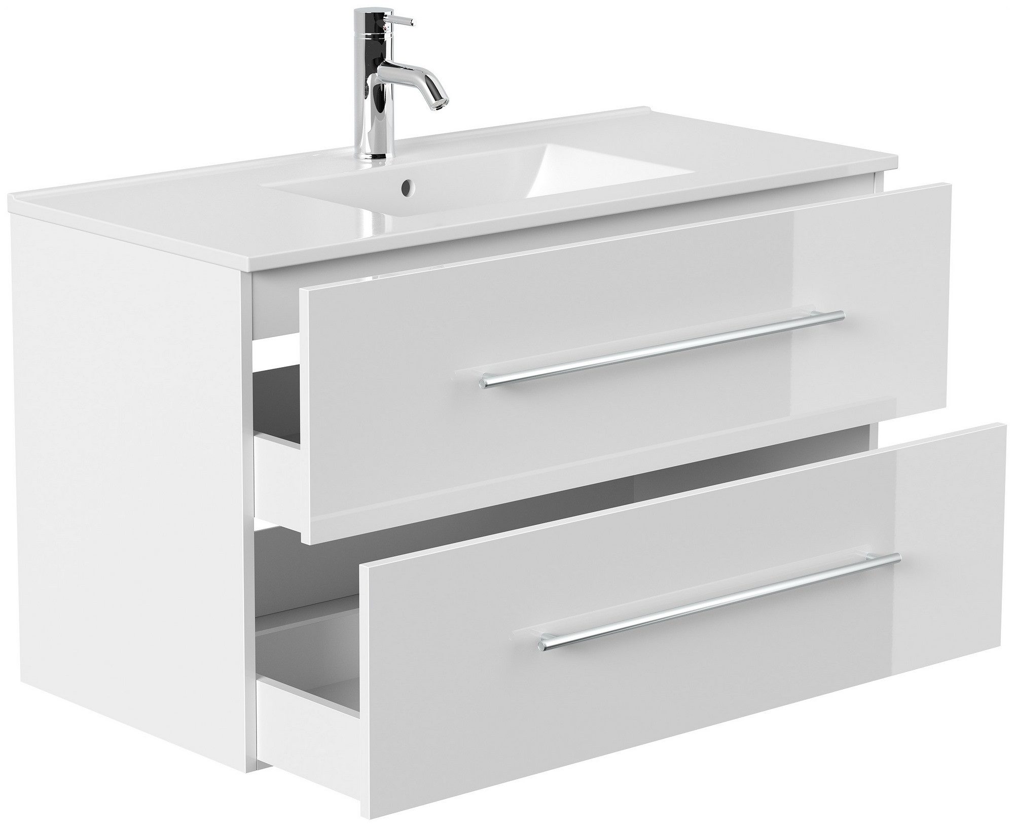 Posseik Badmöbel-Set Badmöbel Waschplatz "Homeline 100" weiß Hochglanz