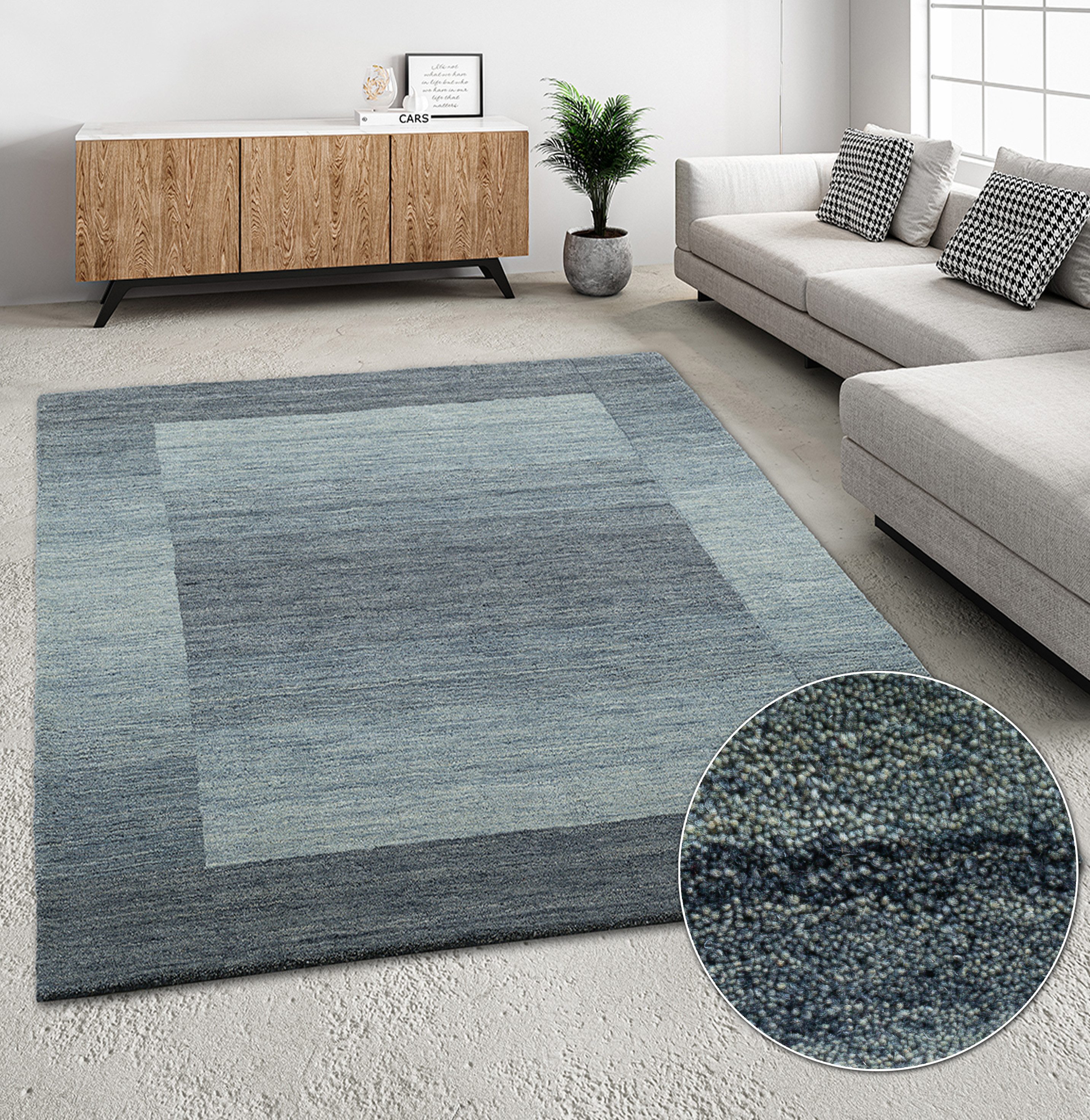 THEKO Wollteppich Gabbeh Super, Handweb Teppich, Bordüre, reine Wolle, handgewebt, rechteckig, Höhe: 9 mm, Schlafzimmer, Wohnzimmer, Esszimmer, auch als Läufer und Bettumrandung