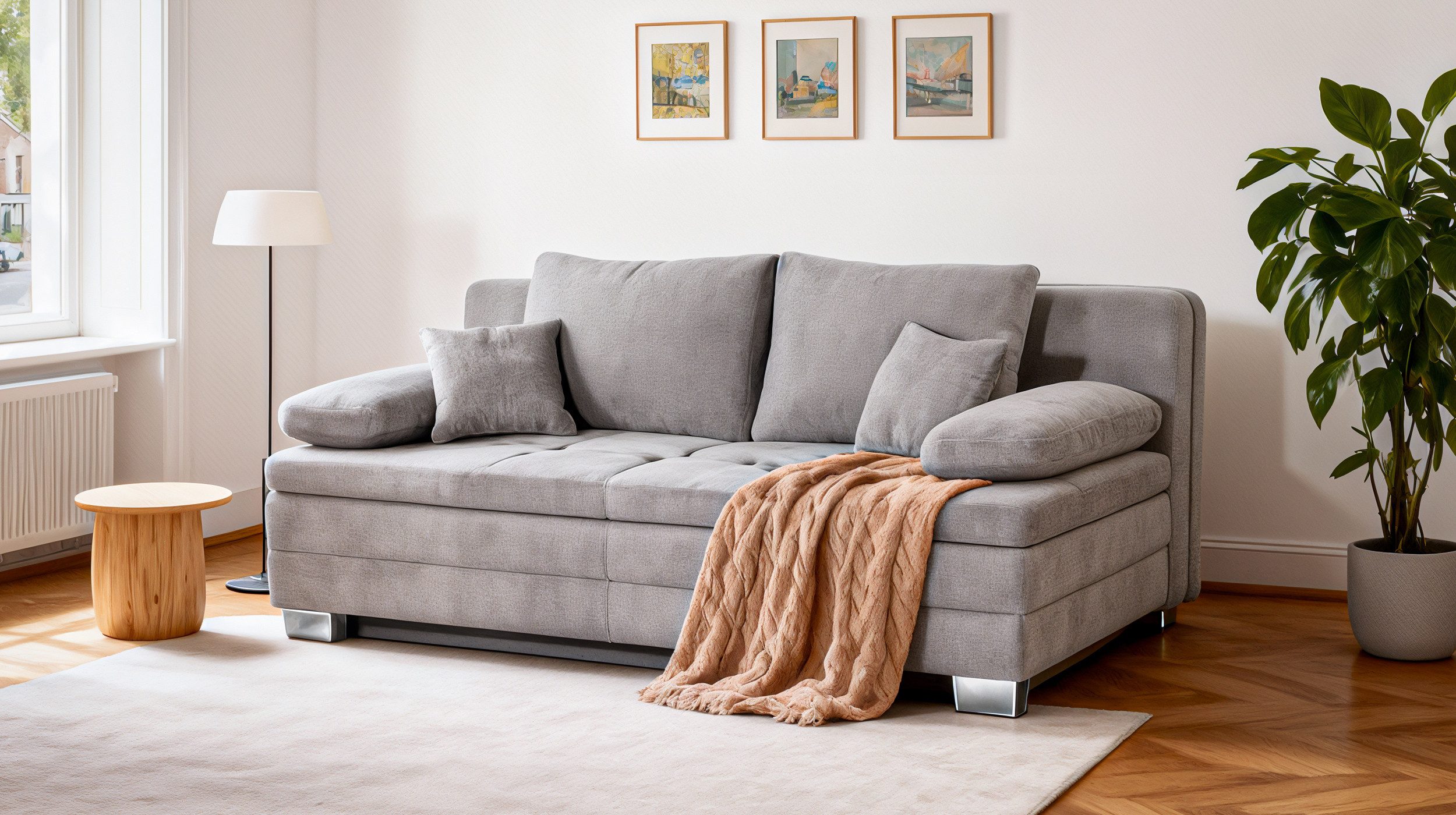 Die Möbelfundgrube® Schlafsofa LINDAU hellgrau 203 cm DAUERSCHLÄFER mit Bet günstig online kaufen