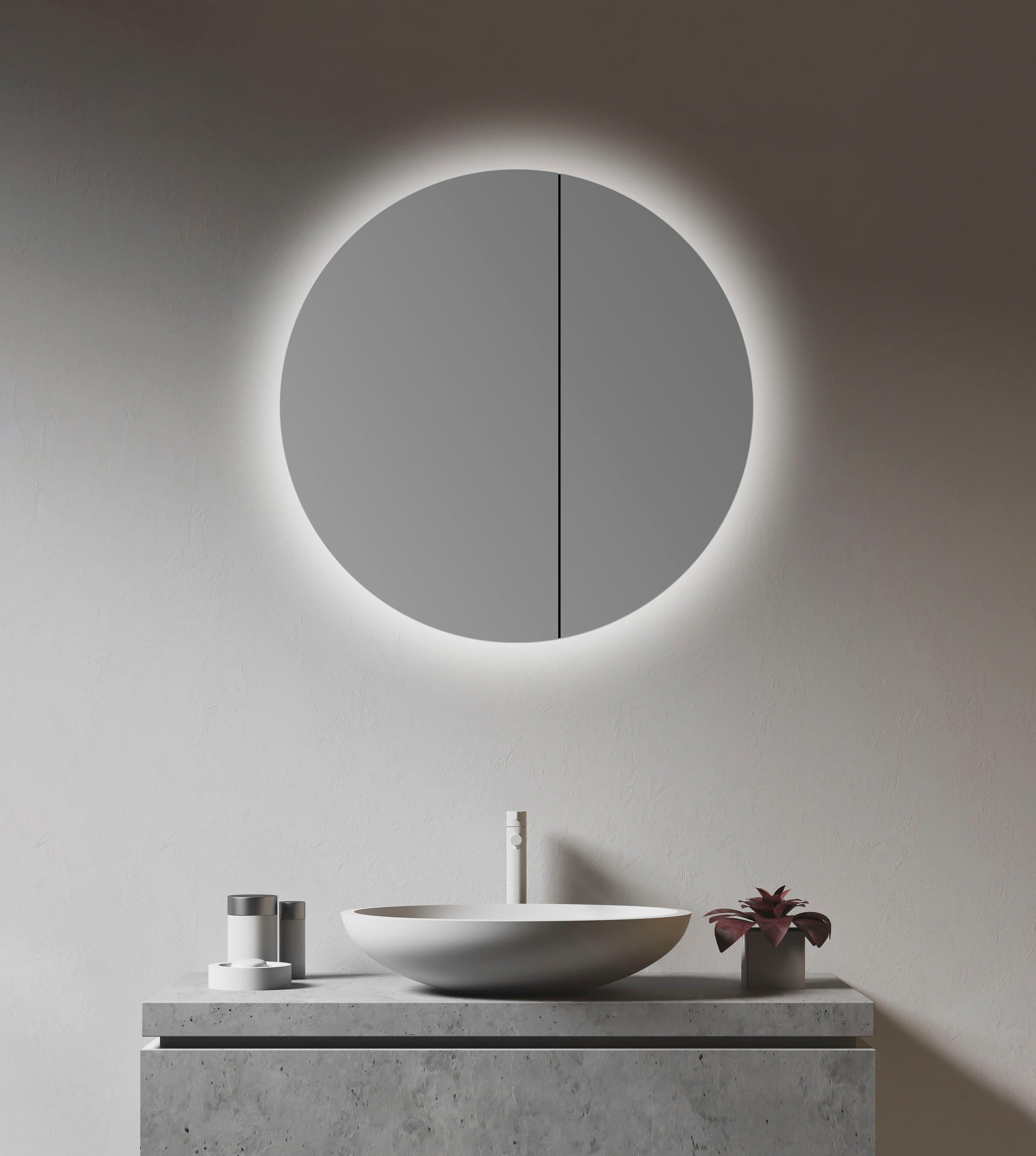 Badezimmerspiegelschrank Echtglas, LED-Beleuchtung, aus Ø: 60 IP24 Aluminium cm, Talos und