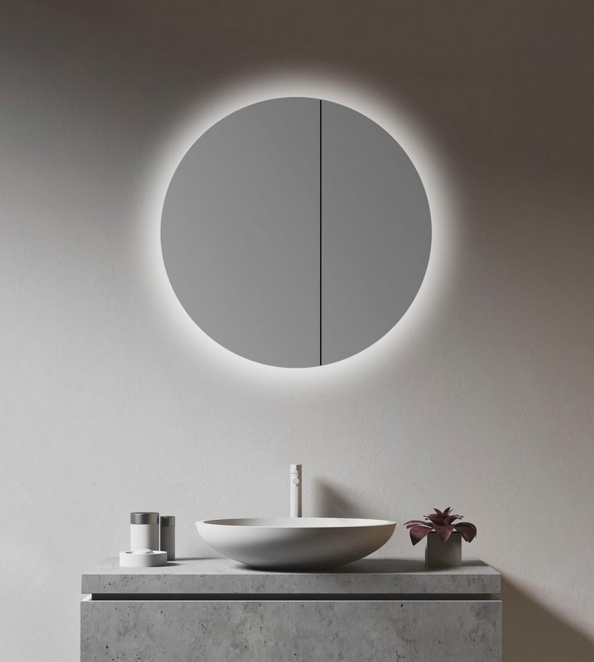 Talos Badezimmerspiegelschrank Ø: 60 cm, LED-Beleuchtung, aus Aluminium und  Echtglas, IP24