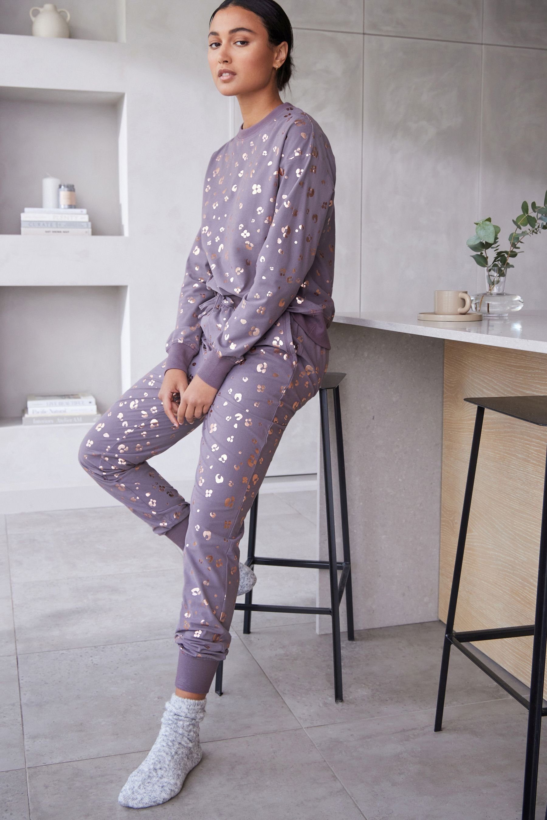 Next Pyjama Bequemer und superweicher Foil Leopard Lilac Pyjama Purple (2 tlg)
