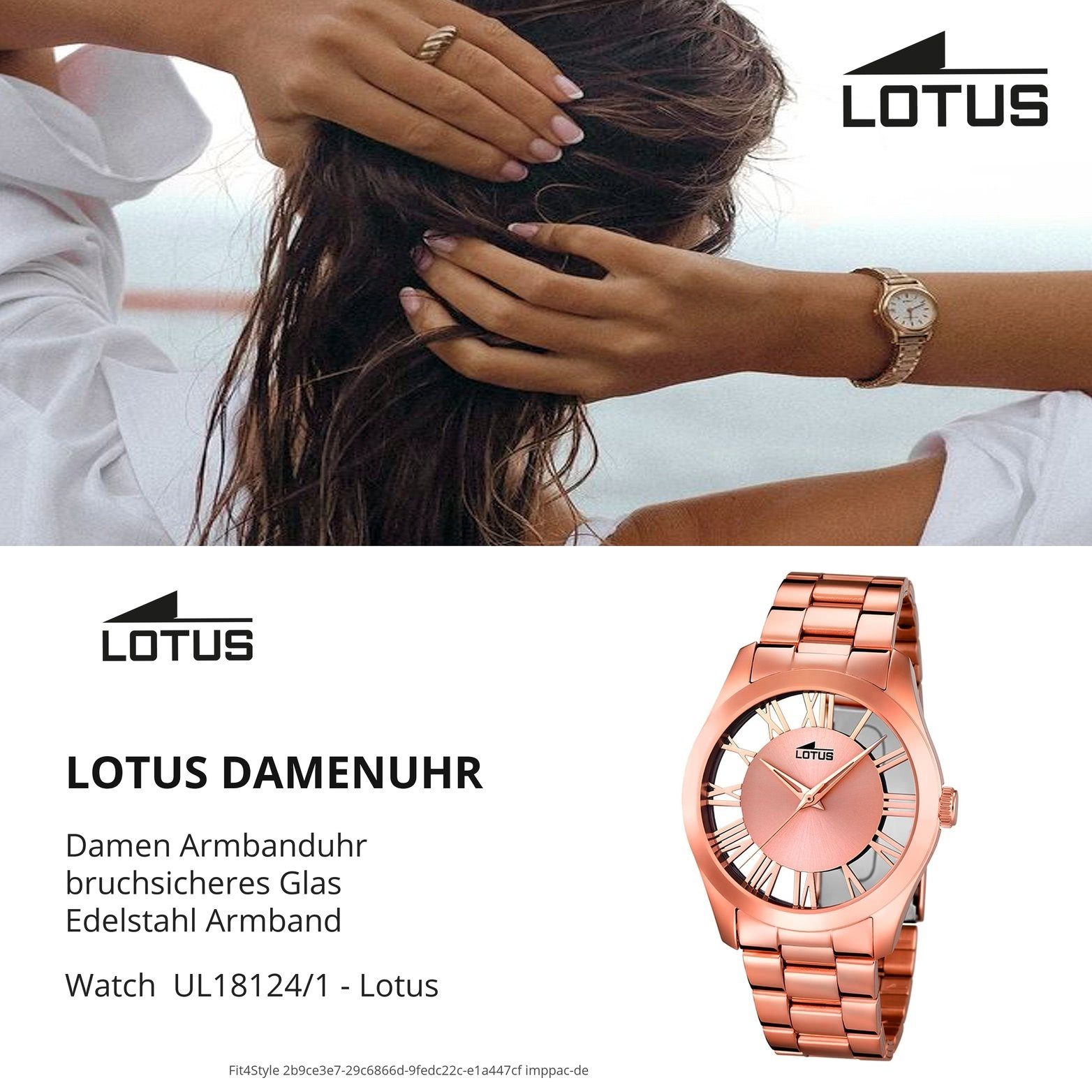 Damen Uhren Lotus Quarzuhr D2UL18124/1 Lotus Stahl Damen Uhr L18124/1, Damenuhr mit Edelstahlarmband, rundes Gehäuse, mittel (ca