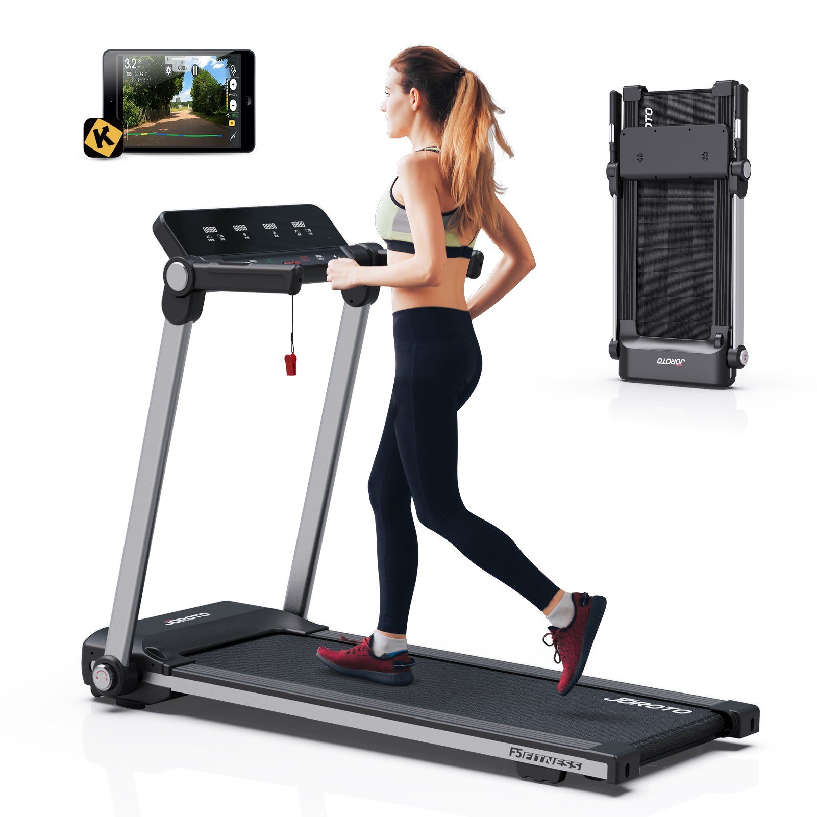 JOROTO Laufband F5 Klappbares Laufband für Zuhause, 2,5PS, 0,5-14KM/H Laufband mit Bluetooth & APP, 120KG Belastbar