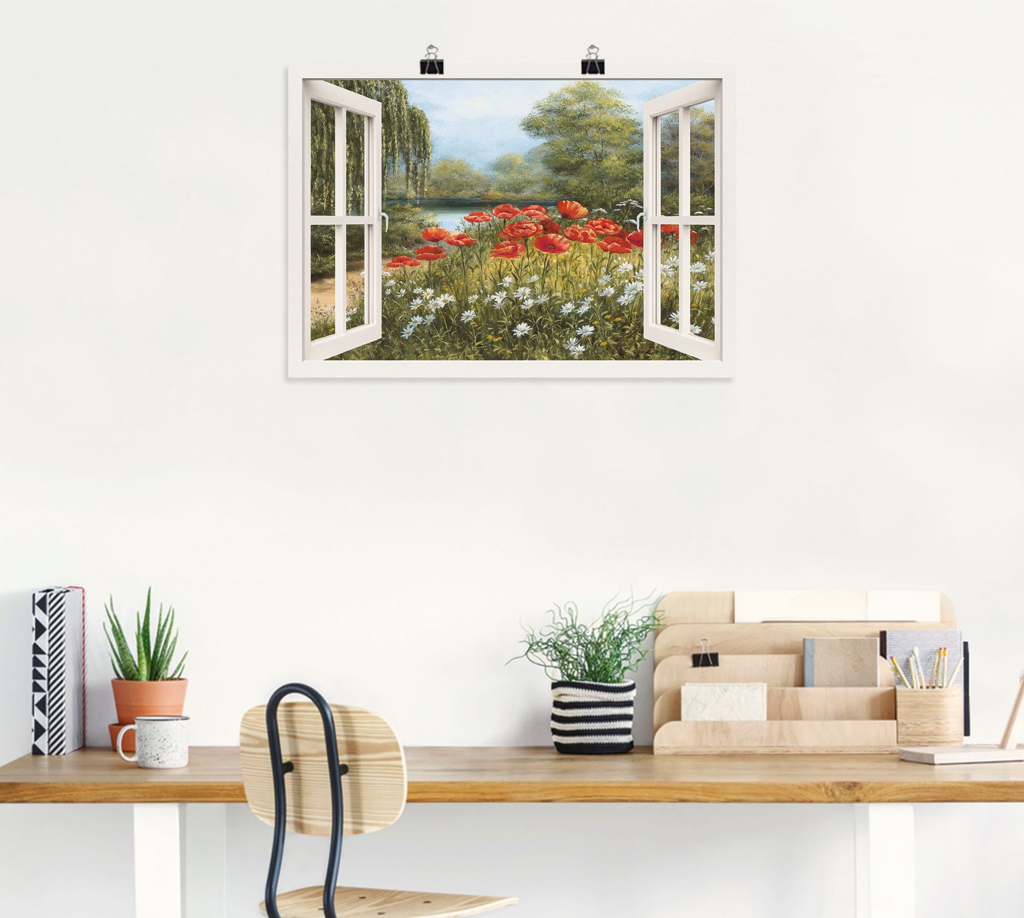 Artland Wandbild Fensterblick Mohnwiese, Fensterblick (1 St), als Leinwandbild, Poster in verschied. Größen