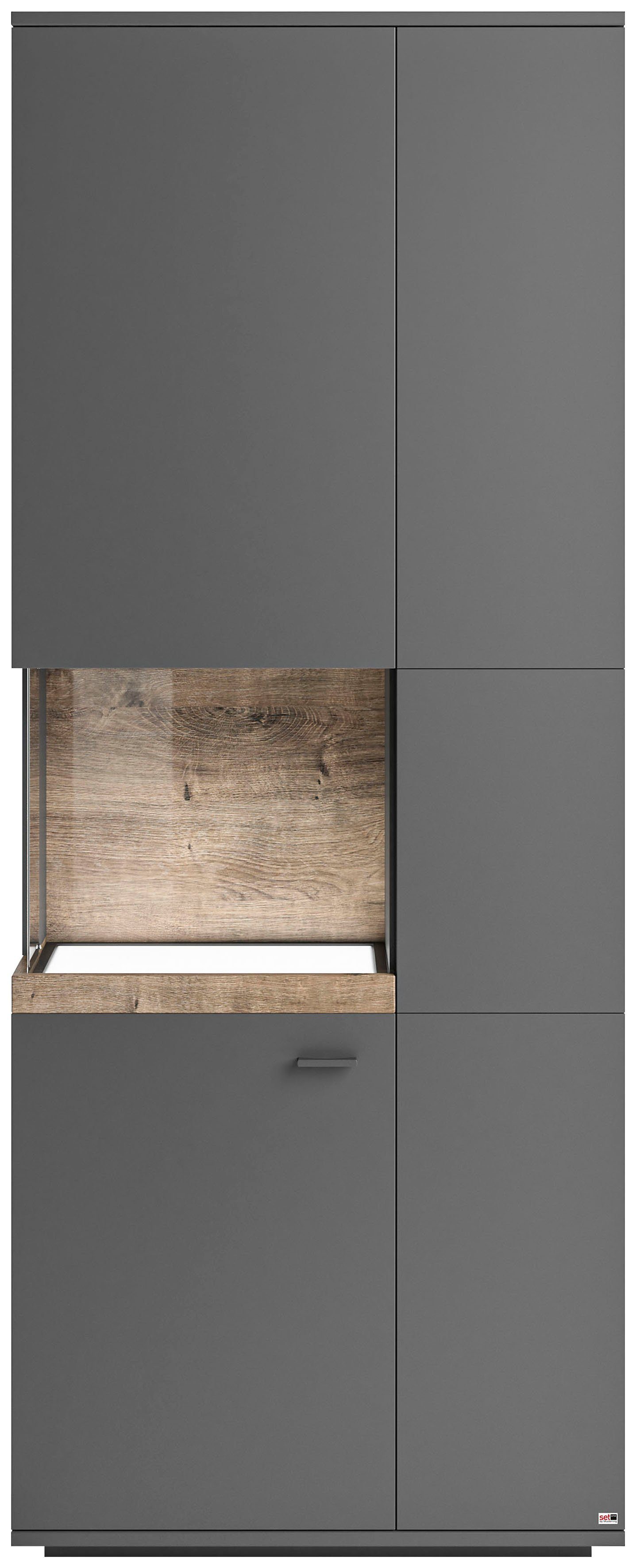 set one by Musterring Glasvitrine Lancaster Farben weiß oder grau mit Eicheabsetzung, mit LED-Beleuchtung