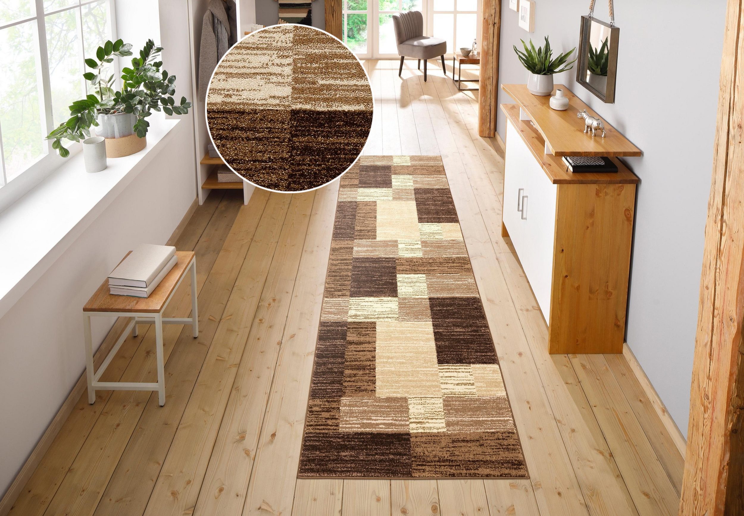 my home Läufer Melvin, rechteckig, Höhe: 8 mm, schön weich, Kurzflor Teppichläufer, Brücke, Karo-Muster