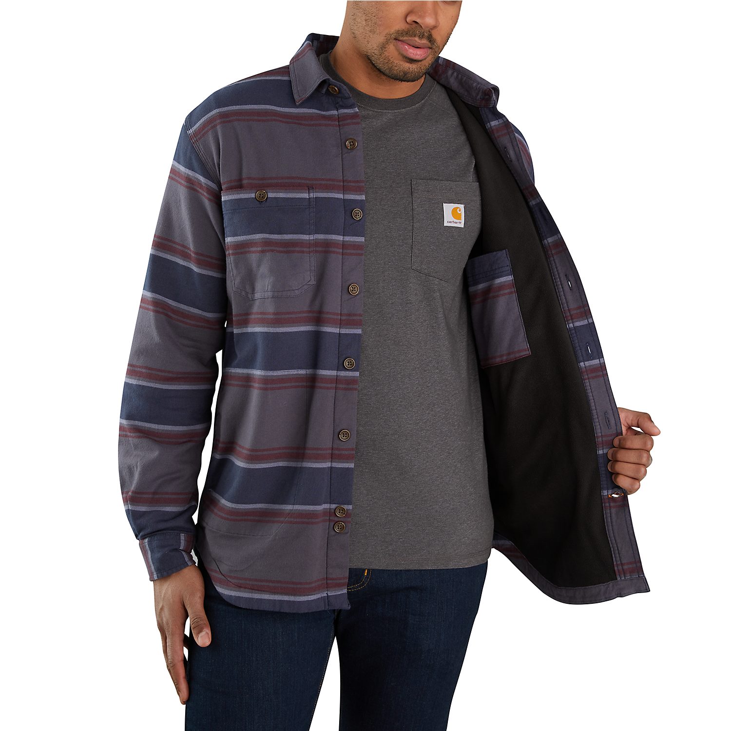 Fleece Hamilton Carhartt Hemdjacke Shadow Stripe mit Flanell Stretchanteil