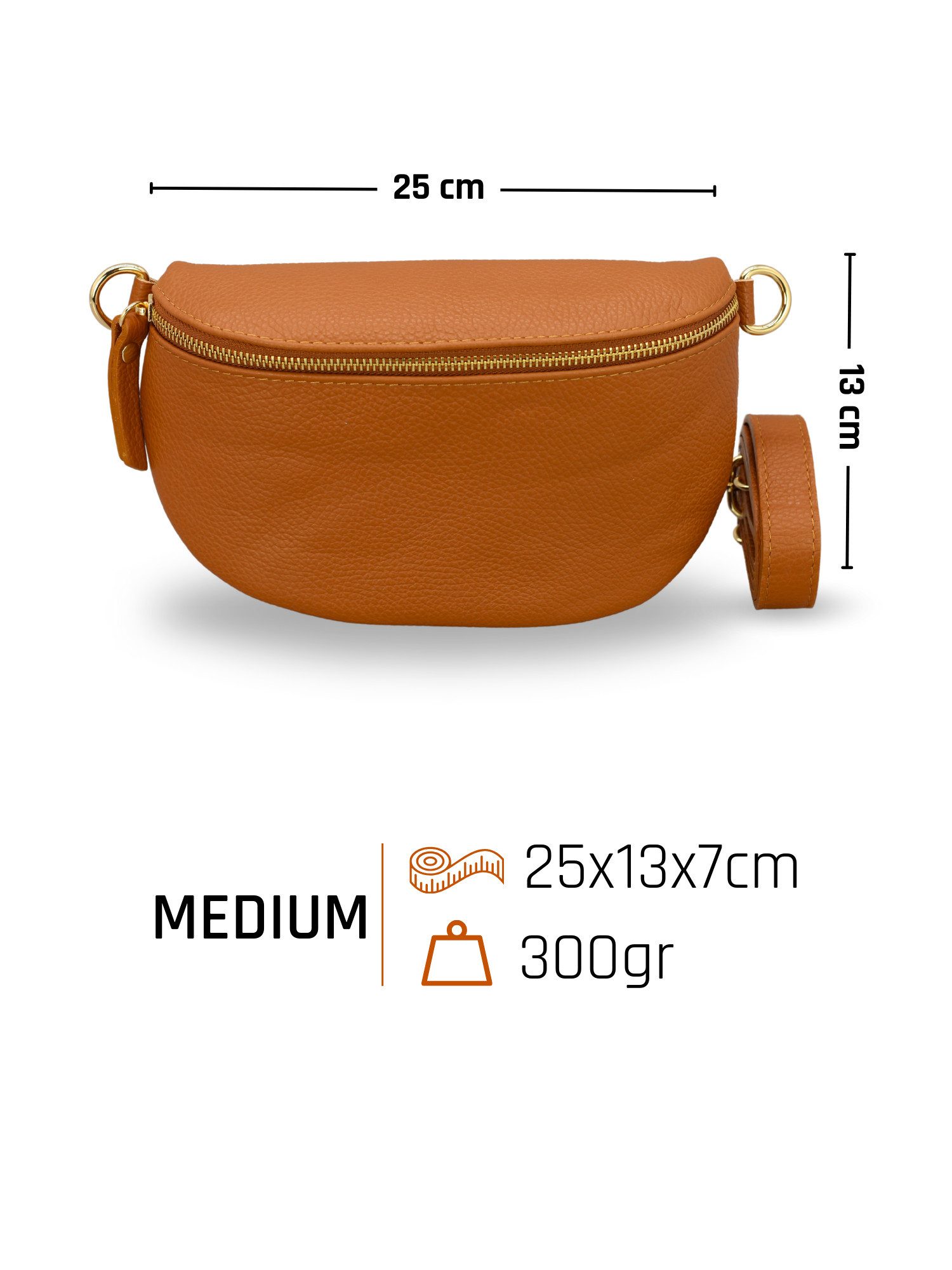 Adel Bags Bauchtasche Damen mit goldenem Reißverschluss, Bauchtasche Leder, hergestellt in Italien, mit 2 Riemen