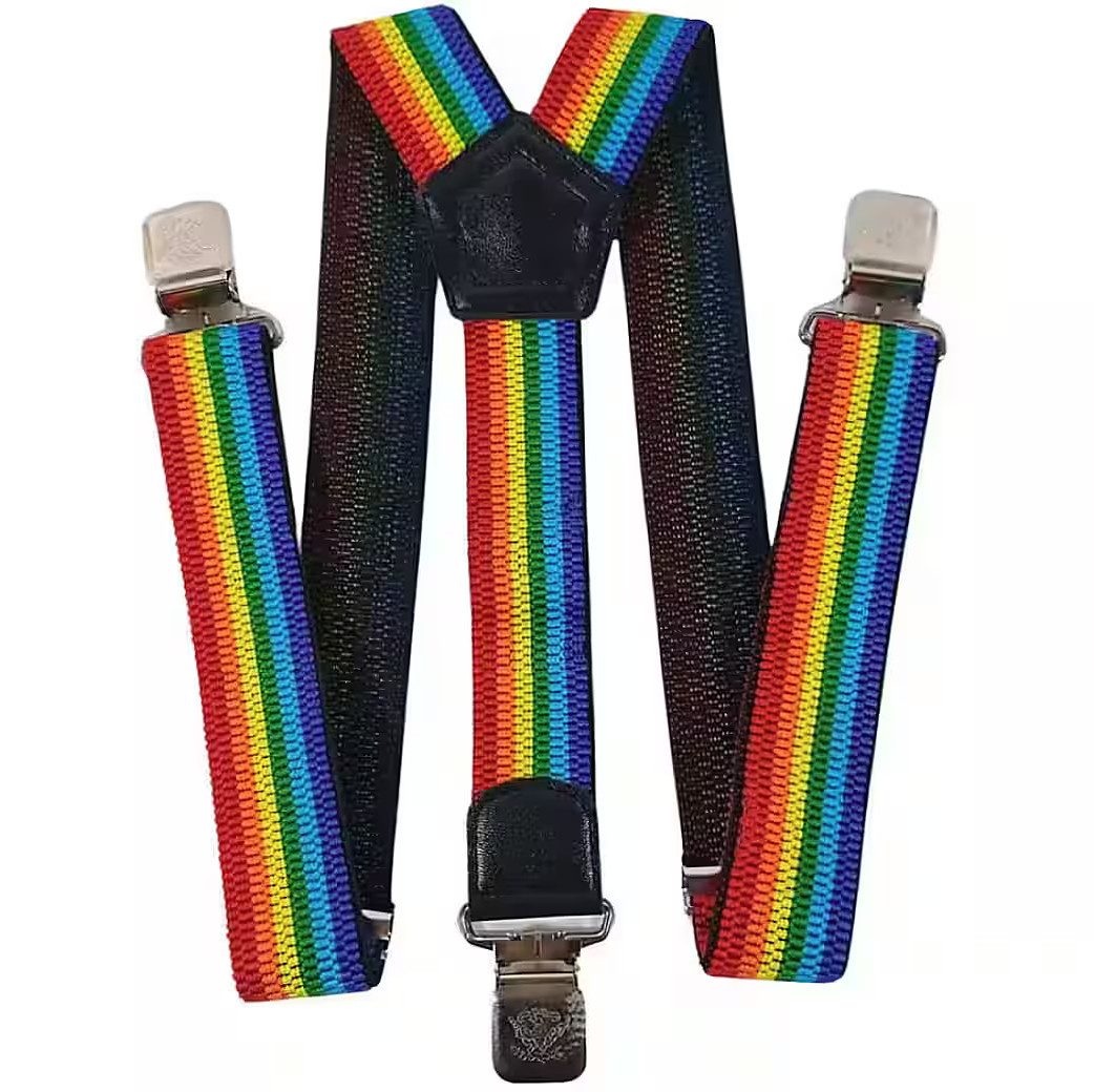 Ware aus aller Welt Hosenträger Regenbogen Farben starke Y Hosenträger 40 mm breit starke Krallenclips (1-St) starke Krallenclips