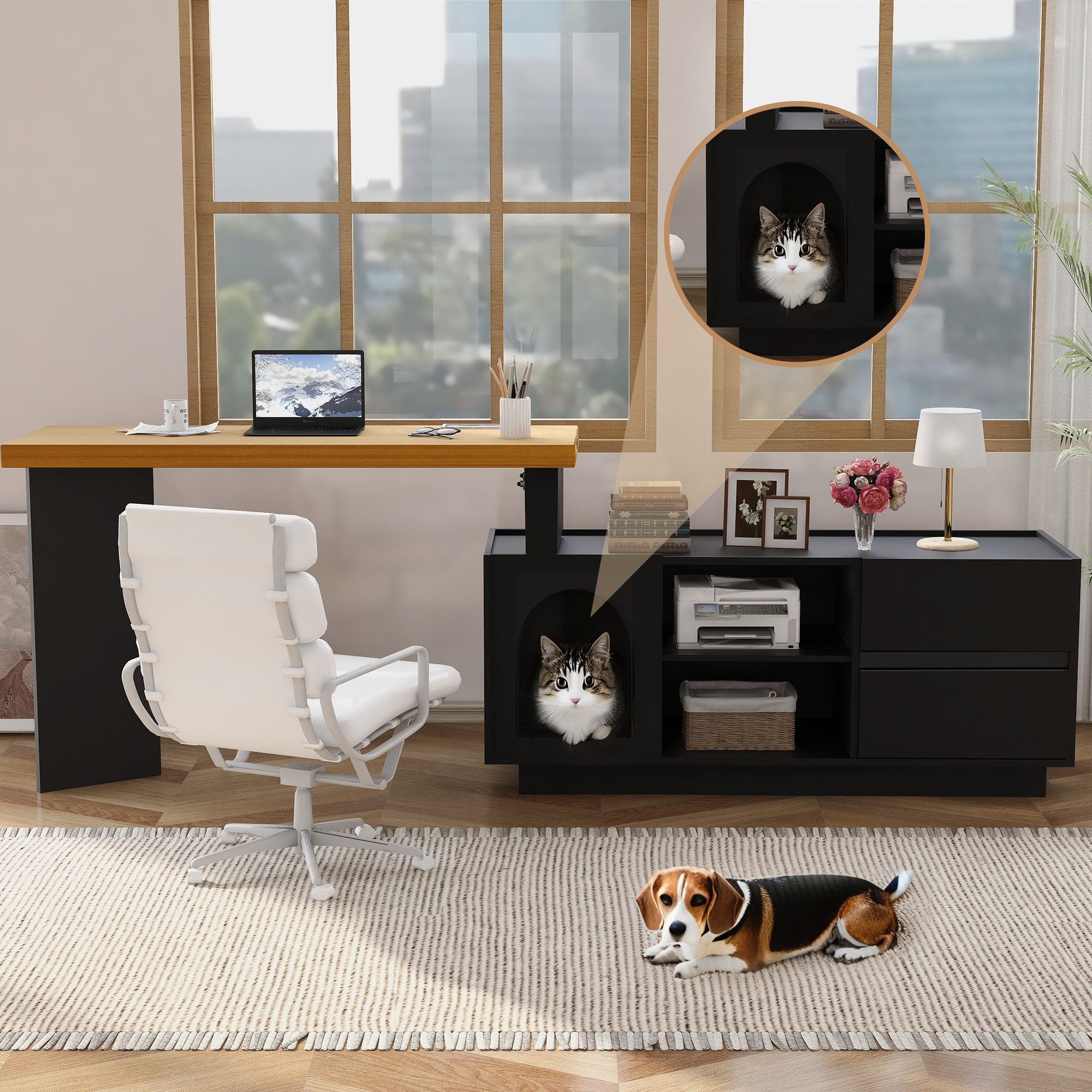 REDOM Eckschreibtisch Stauraum für Haustierbesitzer (Ecktisch, Computertisc günstig online kaufen