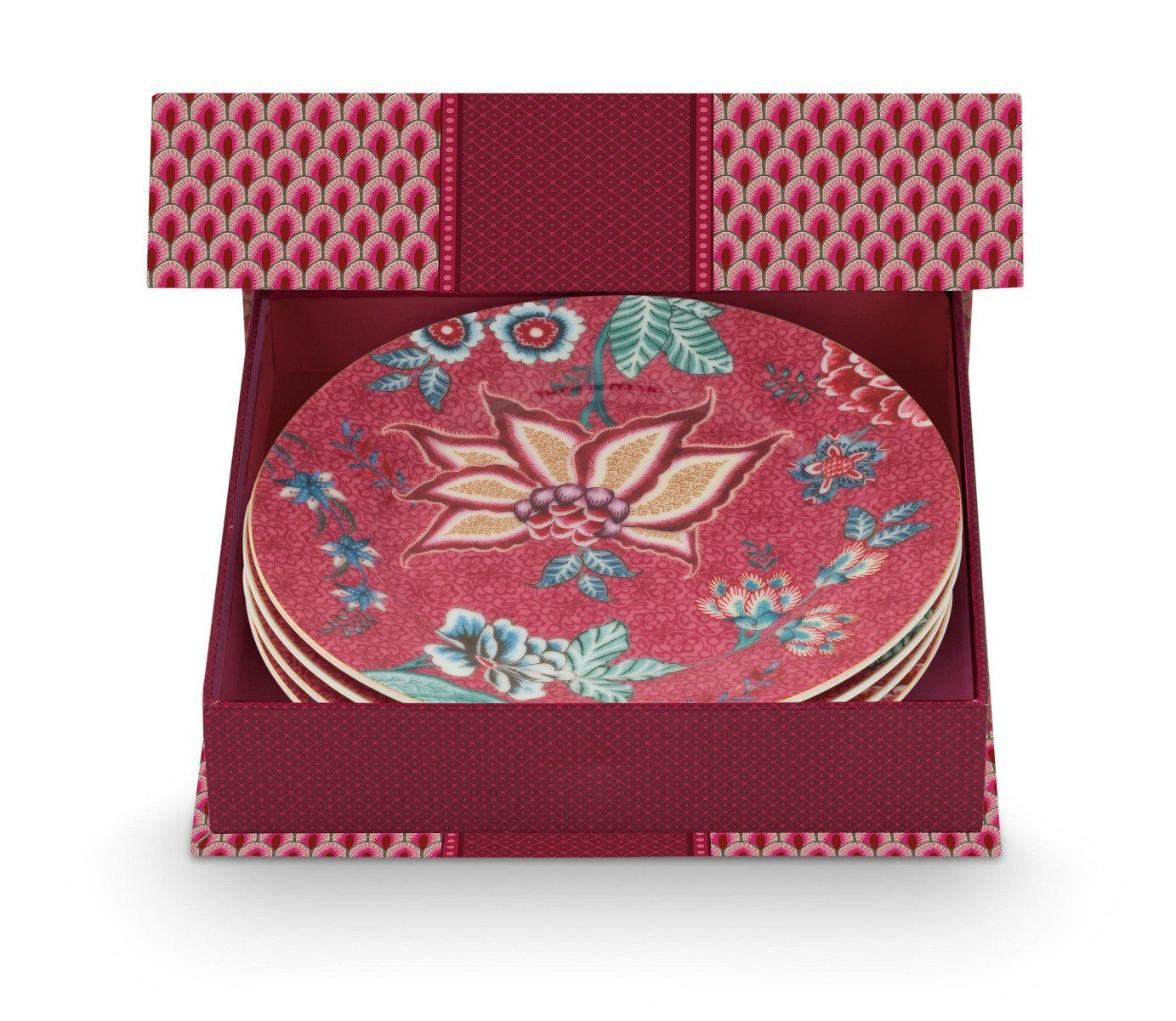 PiP Studio Teller-Set Flower Festival Gebäckteller dark pink 17cm Set4, Porzellan, Set/4 Plates Flower Festival Dark Pink 17cm