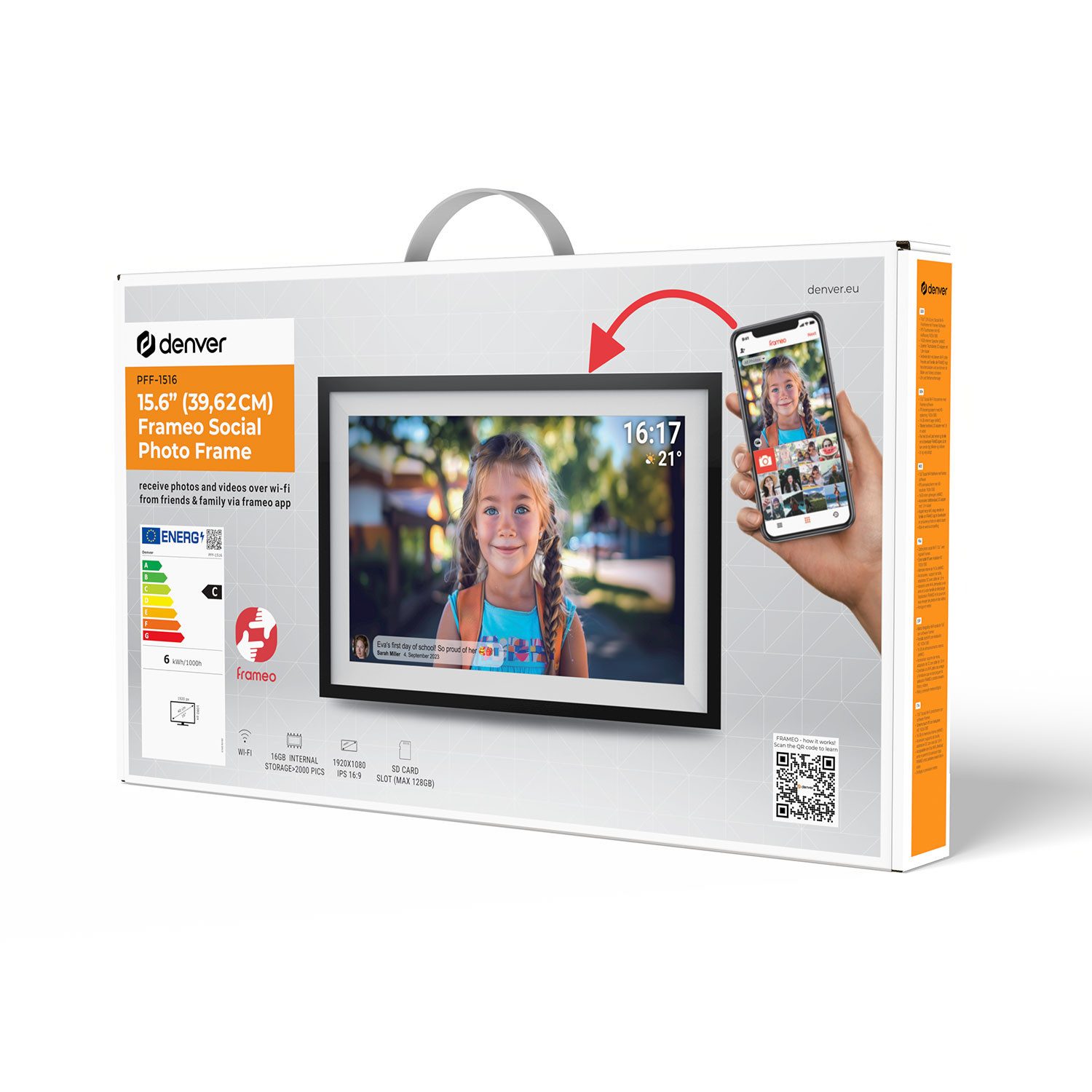 Denver Frameo PFF-1516 Digitaler Рамки (39.6 cm/15,6 ", 1.920 x 1.080 Pixel, 1 GB, Digitaler Fotorahmen)