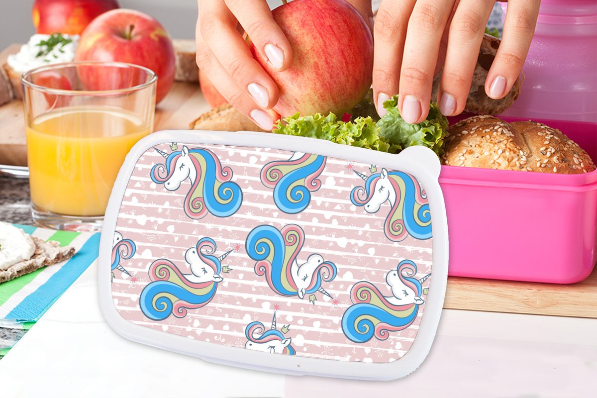 - Brotdose Einhorn - MuchoWow Rosa, Kunststoff für Brotbox Kinder, Muster Erwachsene, Kunststoff, Mädchen, Lunchbox Snackbox, (2-tlg),