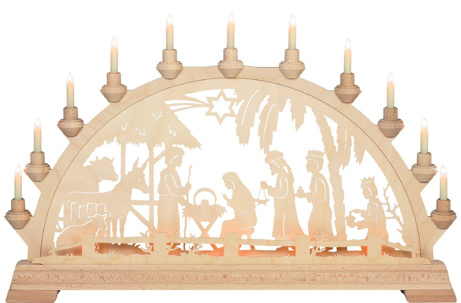 Kunstgewebe Taulin Schwibbogen Taulin Lichterbogen Christgeburt im Haus - mit Vorbel., 16 flammig elektrisch beleuchtet