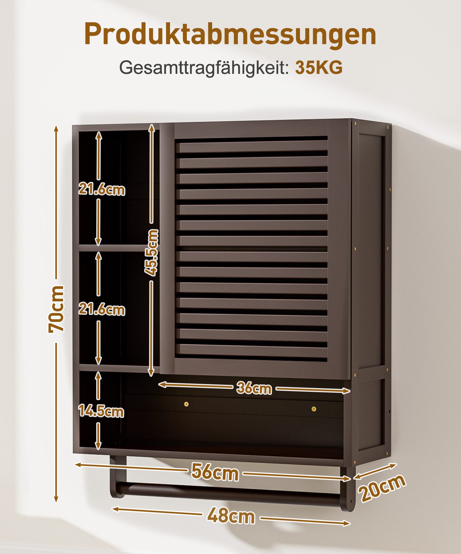 Yorbay Hängeschrank Bambus Badezimmerschrank Medizinschrank (56x20x70 cm) m günstig online kaufen