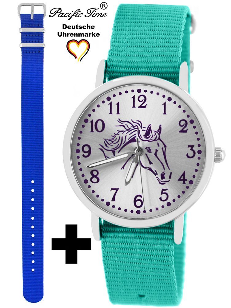 Pacific Time Quarzuhr Set Kinder Armbanduhr Pferd violett Wechselarmband, Mix und Match Design - Gratis Versand royalblau und türkis