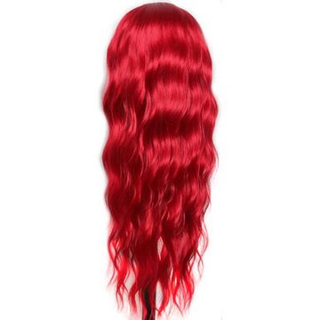 AUKUU Kostüm-Perücke Kleine Spitzeperücke rote Wasserwelle lange lockige, Perücke weibliche chemische Faser volle Kopfbedeckung