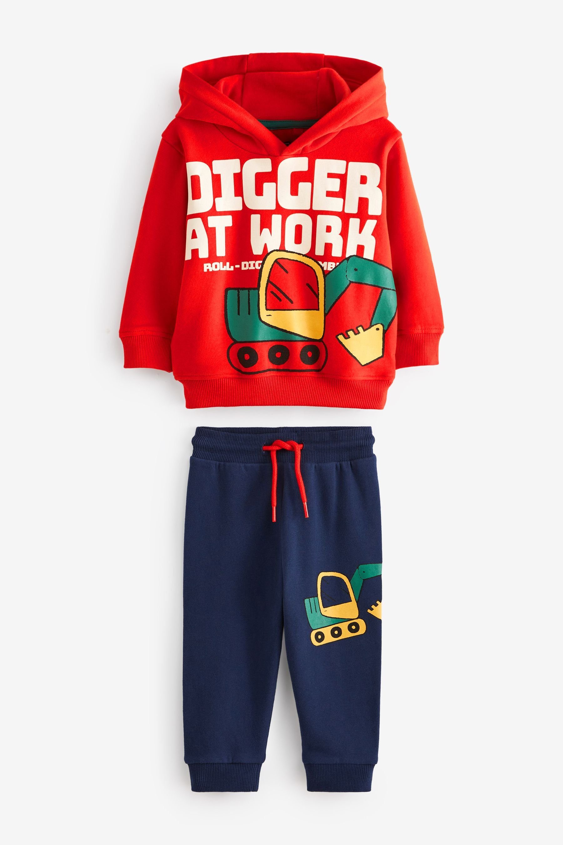 Next Sweatanzug Hoodie mit Motiv Digger Set und im (2-tlg) Red Jogginghose