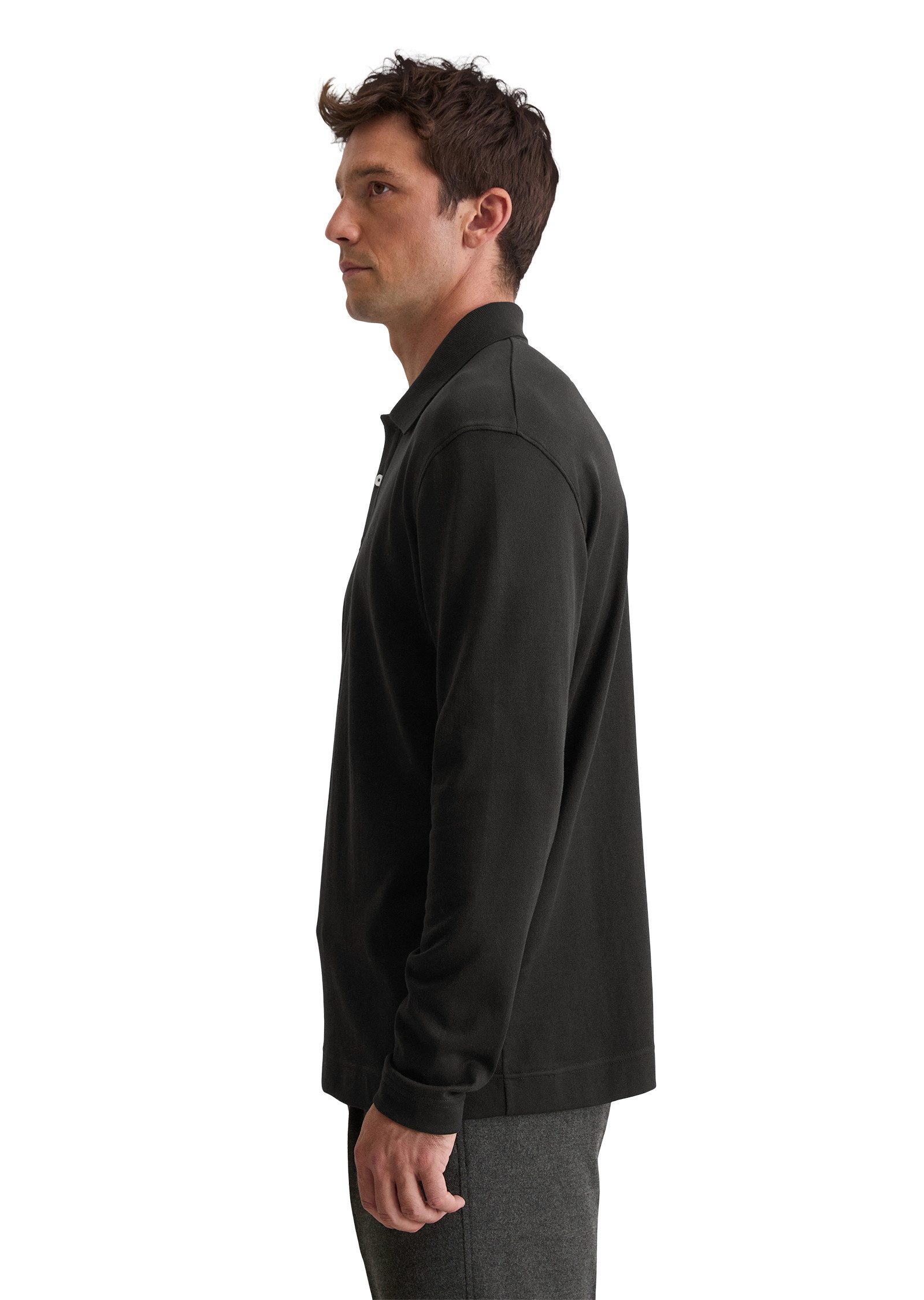 Marc O'Polo Langarm-Poloshirt aus schwerem Bio-Baumwoll-Jersey günstig online kaufen