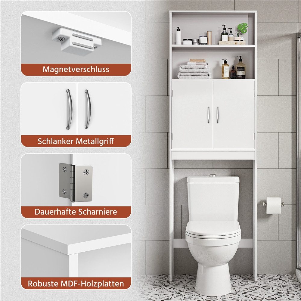 Yaheetech Badkommode Waschmaschienenumbauschrank 195 cm H, Aufbewahrungsschrank über Toilette, mit Verstellbarem Einlegeboden – Bild 5 von 5