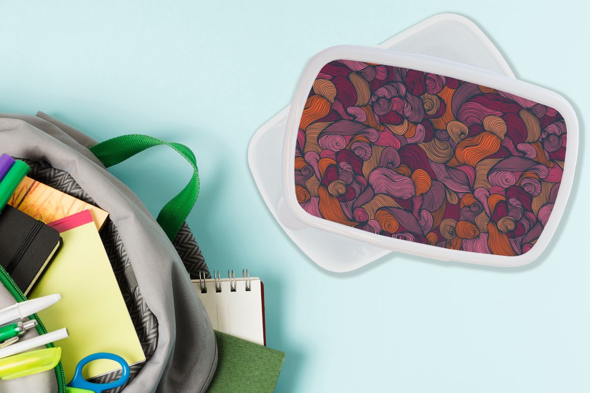 MuchoWow Lunchbox Muster - Linienkunst Kunststoff, für Jungs Mädchen Kinder Brotdose, und für weiß Jugendstil, Brotbox Erwachsene, - und (2-tlg)