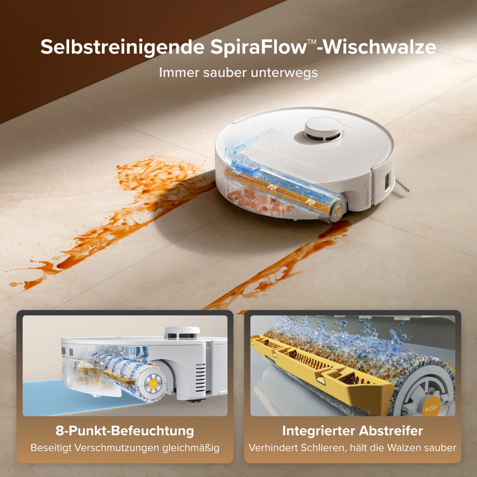Roborock Saugroboter Qrevo Curv 2 FlowX, White, 65 W, mit Beutel, Automatische Teppichschutz‑Walzenklappe weiß