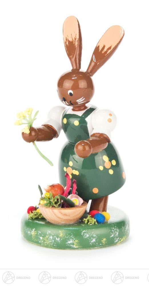 Dregeno Erzgebirge Osterhase Ostern & Frühjahr Häsin Gärtnerin Höhe ca 10,5 cm NEU