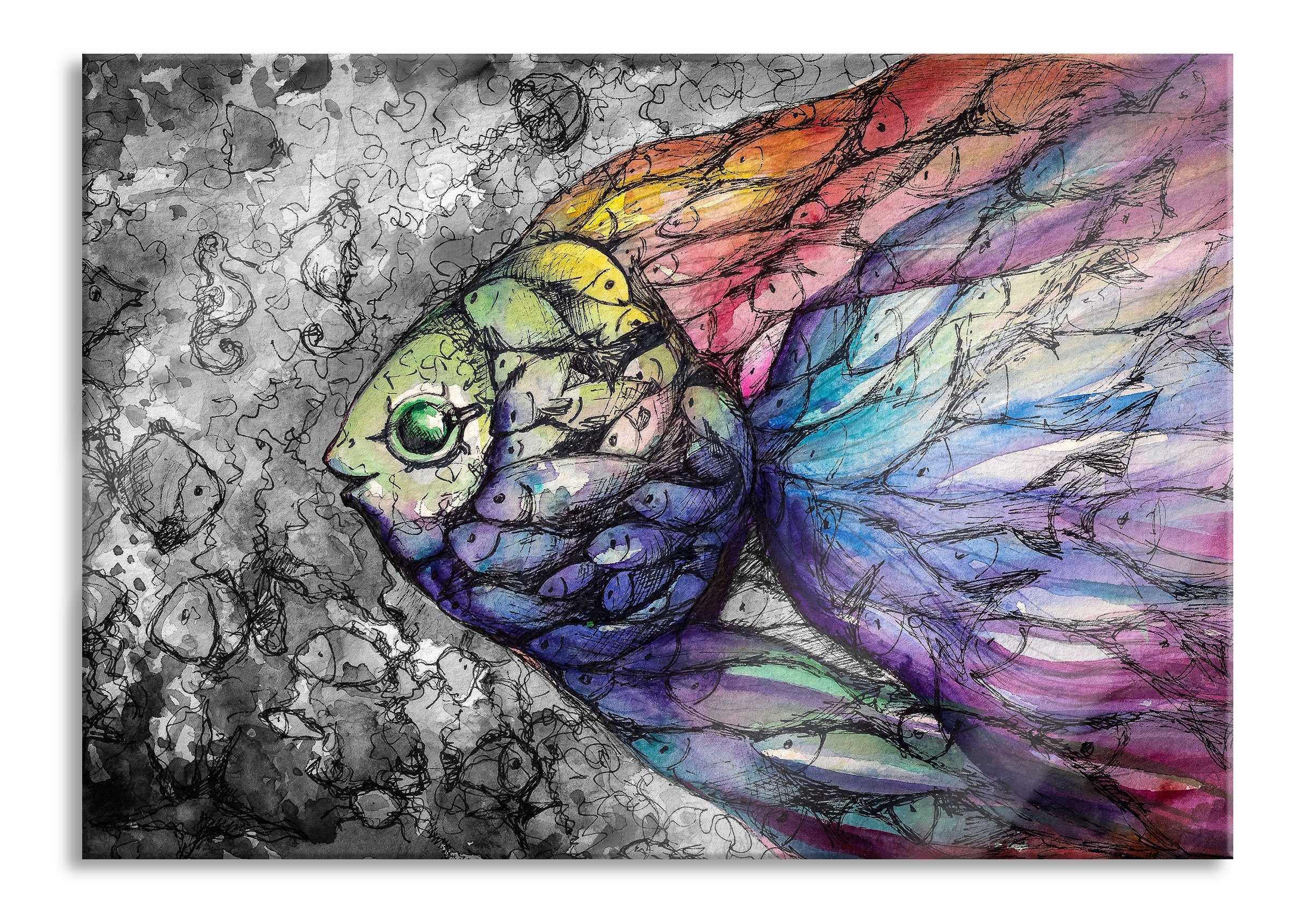 Pixxprint Glasbild schön gezeichnete Fische, schön gezeichnete Fische (1 St), Glasbild aus Echtglas, inkl. Aufhängungen und Abstandshalter