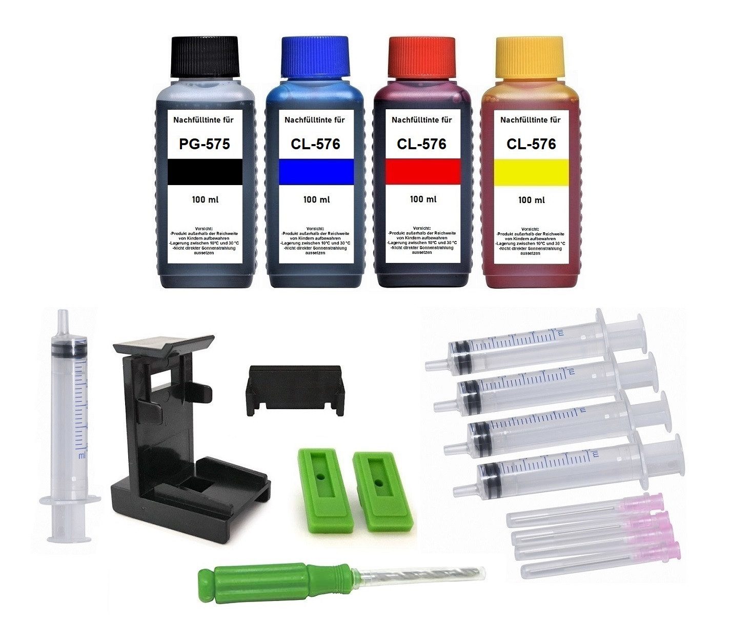 inkpro Nachfüllset für PG-575 black (XL) und CL-576 color (XL), 400 ml Nachfülltinte (für Canon, Pixma TR4150i, TR4750i, TR4751i, TR4755i, TR4756i, TS3550i, TS3551i, x, mit allem notwendigen Zubehör und Befüllanleitung)