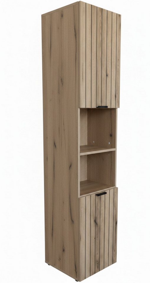 OTTO home Hochschrank Baltrum (4-St., 1 Hochschrank, 1 WBU, 1 Spiegel, 1 Unterschrank) Breite 40 cm dekorative Lamellenoptik