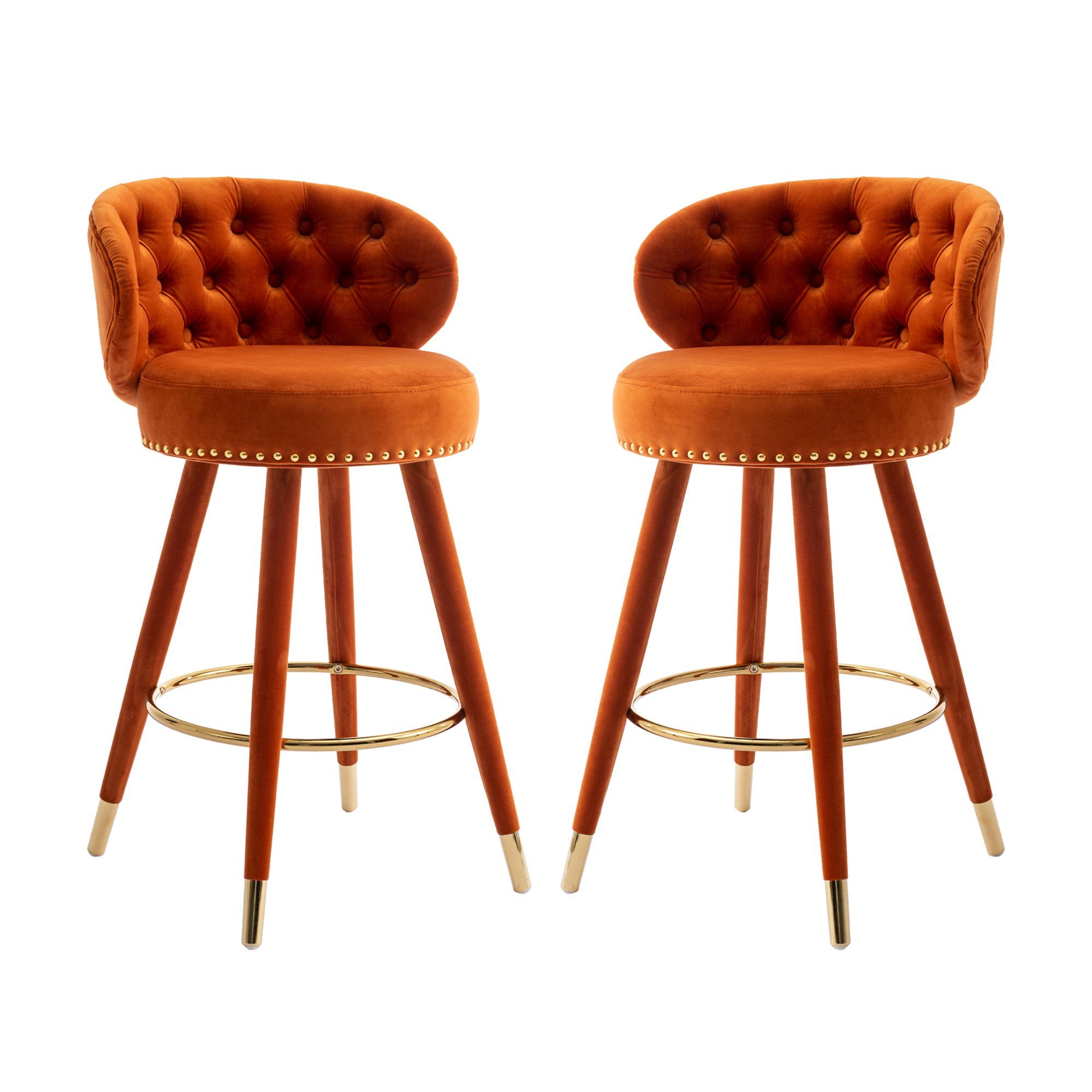 die mit (Hocker 2 Barhockern), und Holzbeinen Schwenkbarhocker Barhocker Küchentheke, orange Höhe Barstühle für Set mit Drehung Drehhocker REDOM feste 360 Tresenhocker, Grad