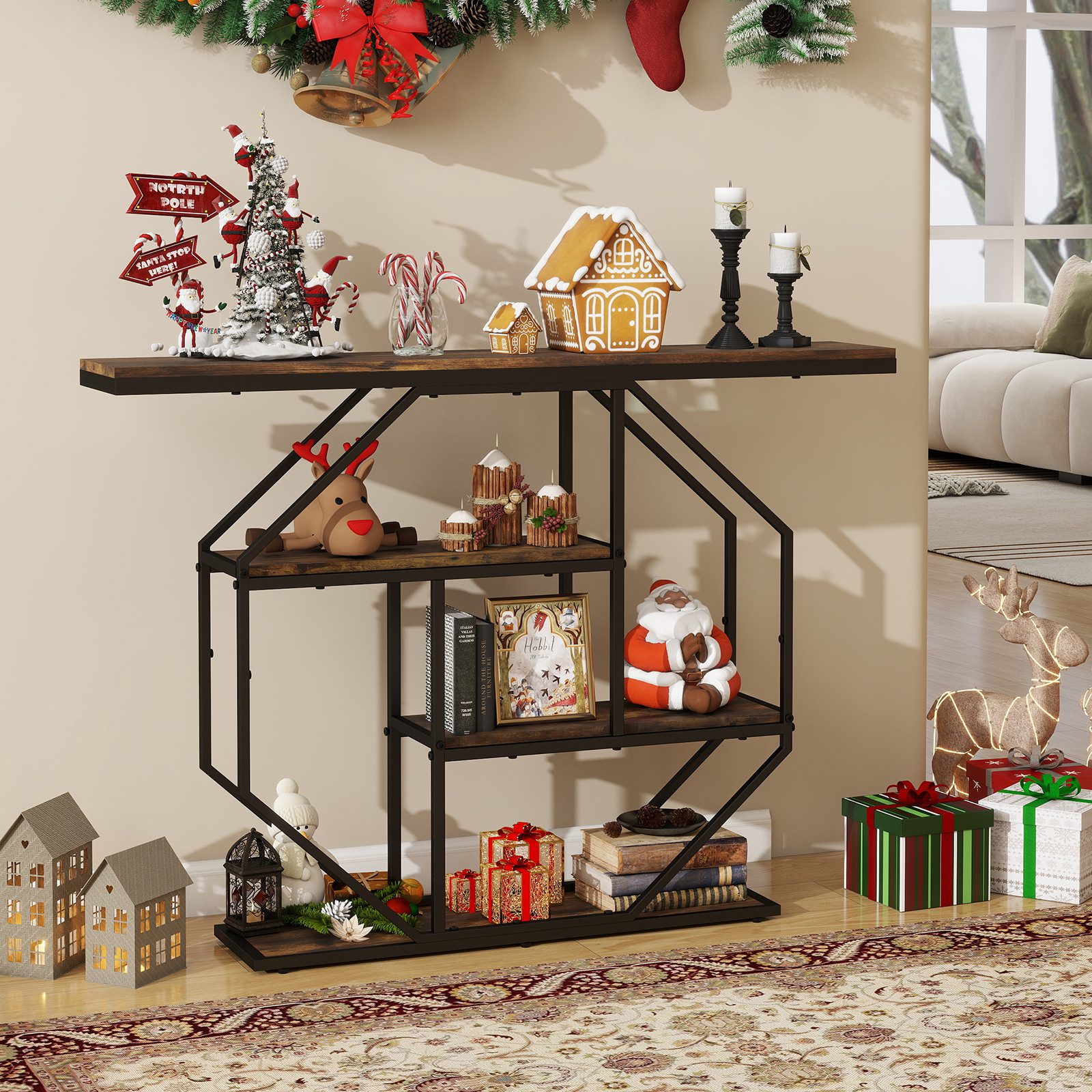 Puluomis Konsolentisch Flurtisch 105x30x85 cm, 4-stöckiger Beistelltisch mi günstig online kaufen