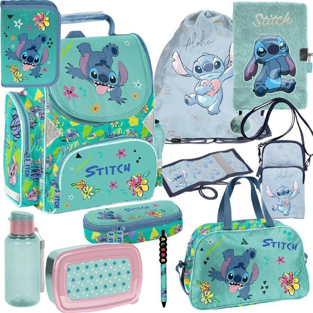 PASO Schulrucksack (Schulset, 11-tlg), Lilo & Stitch Mega Set XXL 11-teilig – Grün