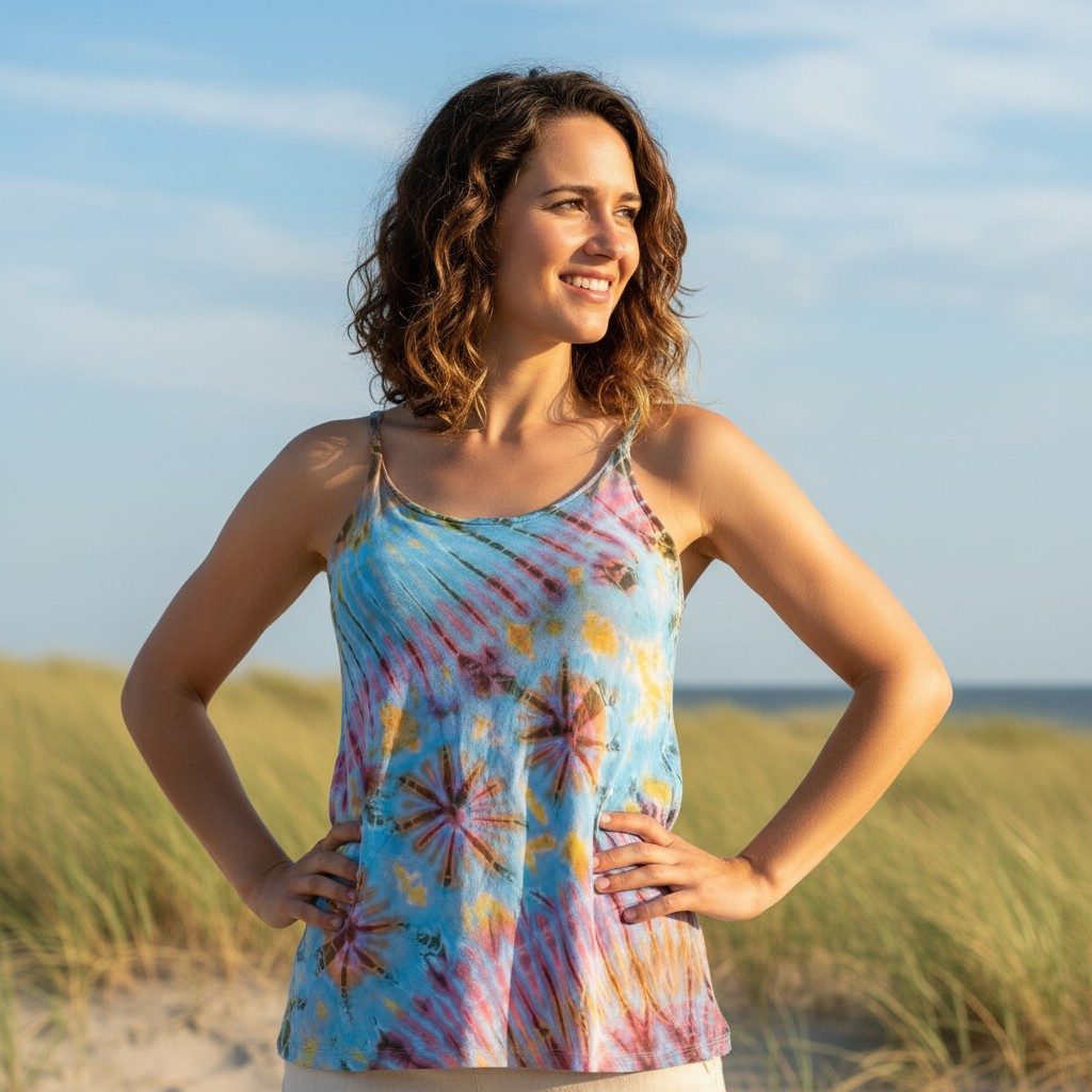 Guru-Shop T-Shirt Batik Hippie Top - hellblau Festival, Ethno Style, Hippie, alternative Bekleidung