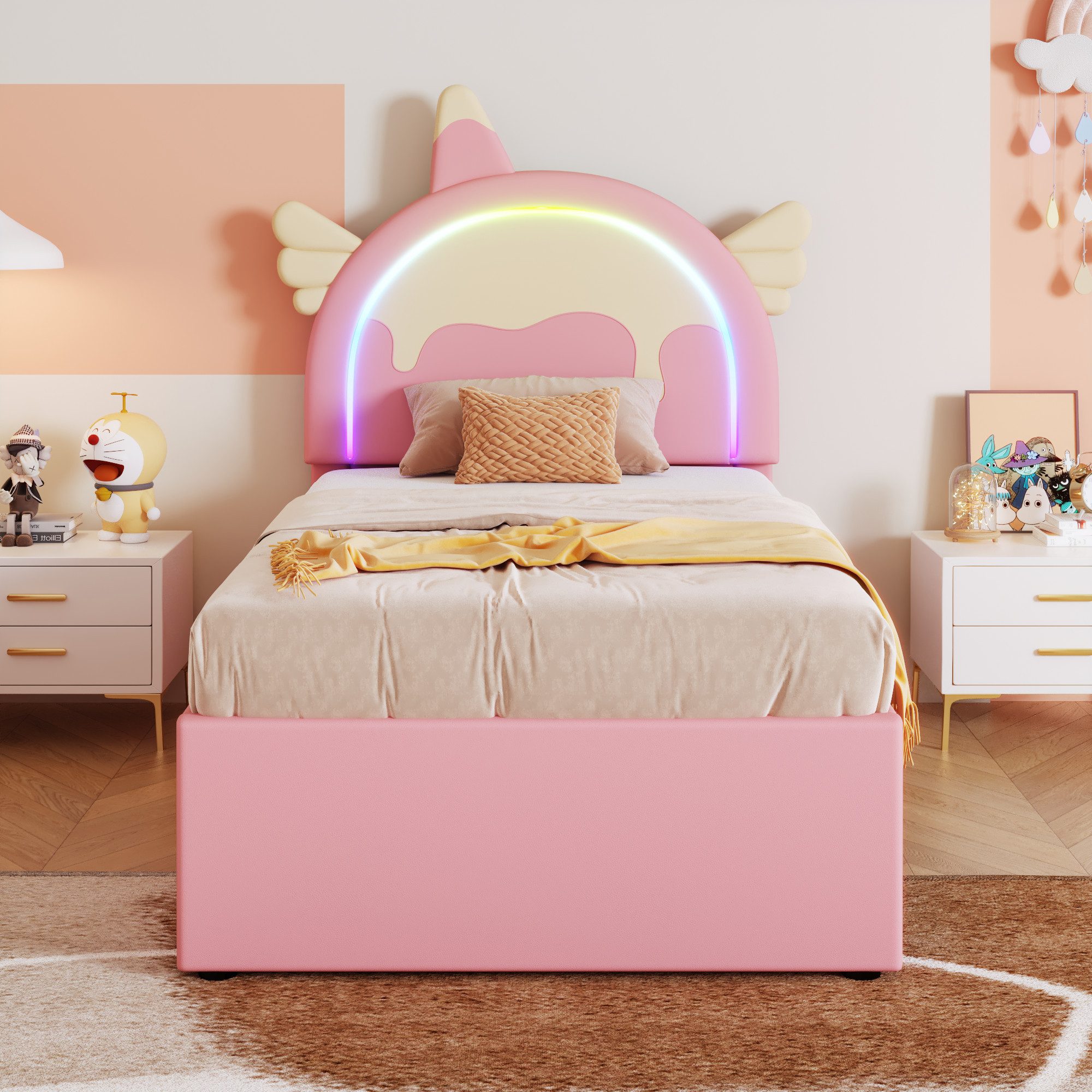 OKWISH Kinderbett Stauraumbett, Einhornform,Funktionsbett,kunstleder (90x20 günstig online kaufen