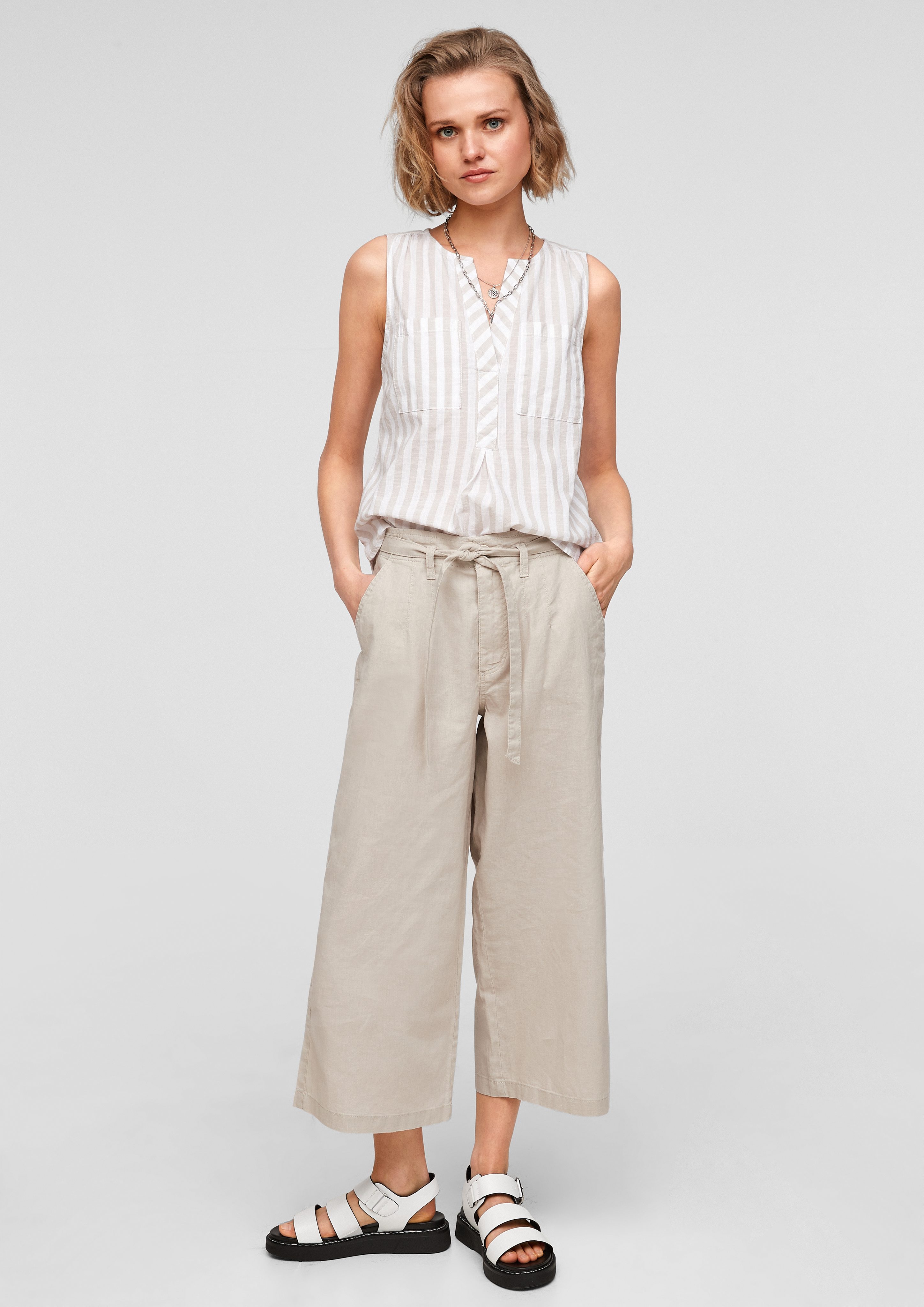 QS 7/8-Hose Regular Fit: Culotte aus Leinenmix