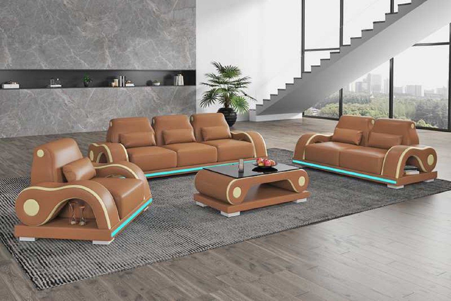 JVmoebel Wohnzimmer-Set Couchgarnitur Luxus Modern, Sessel Sofas Komplette Braun Wohnzimmer Sofa Nur + Sitzer (3-St., 2+3 Europe Sessel), in Made