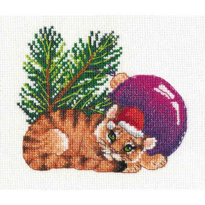 Oven Kreativset Oven Kreuzstich Set "Tiger mit Ball", Zählmuster, 13x12cm, (embroidery kit by Marussia)