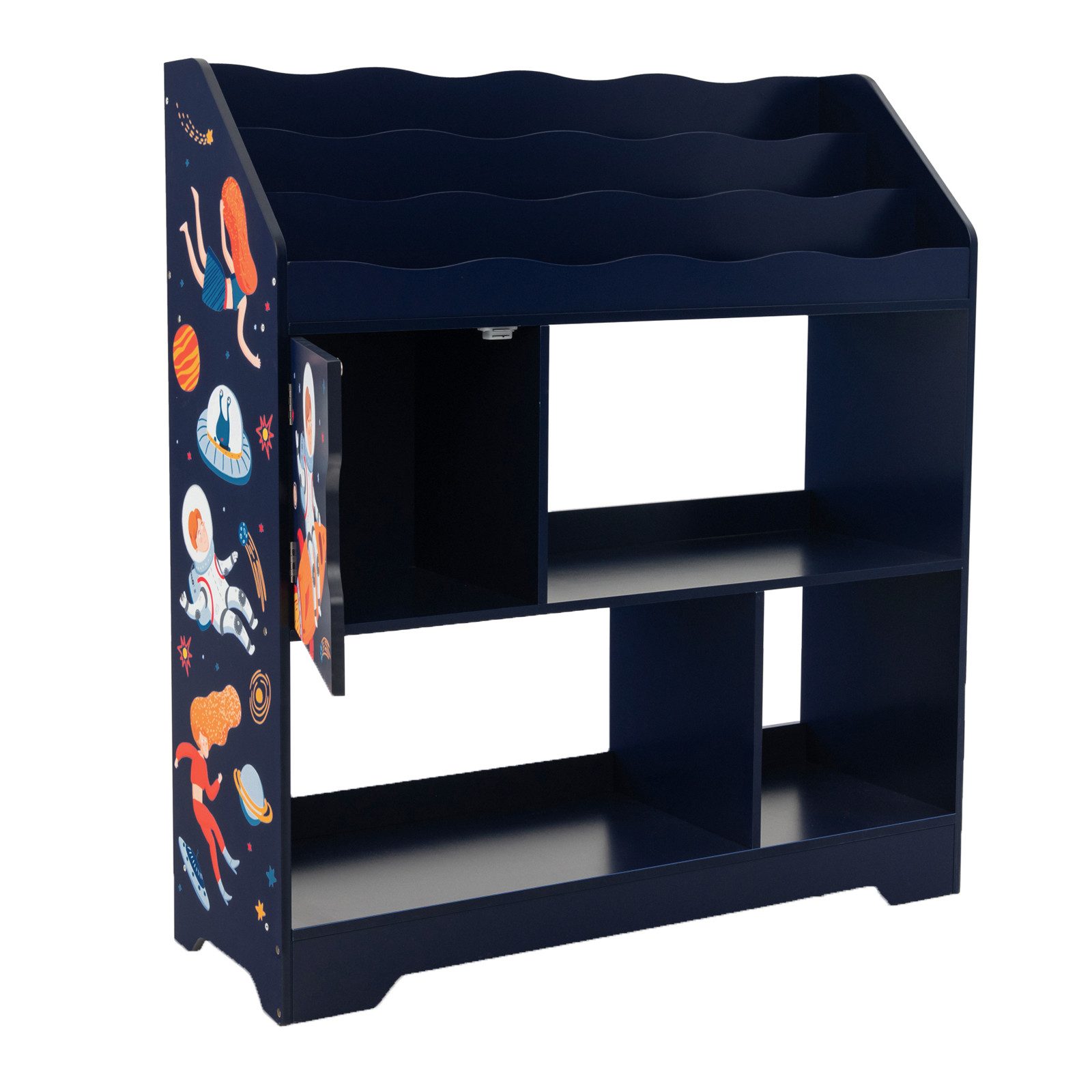 COSTWAY Bücherregal, Kinder, Spielzeugregal mit Fachern & Tür, weiß 93x30x100cm