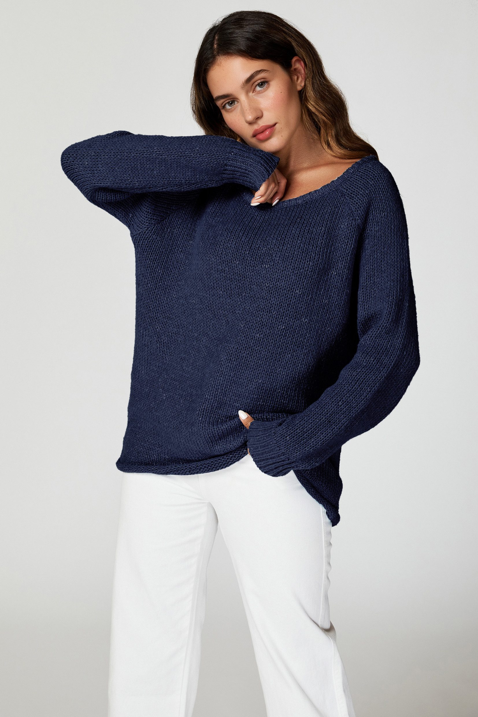 FS Collection Strickpullover Bequemes Pulloveroberteil Pullover-Top – Strickwaren (Einheitsgröße: UK 8–14 / EU 36–44, 6 Farben : Dunkelbeige, Beige, Hellblau, Magenta, Marineblau und Rosa) 60 % Acryl, 40 % Polyester