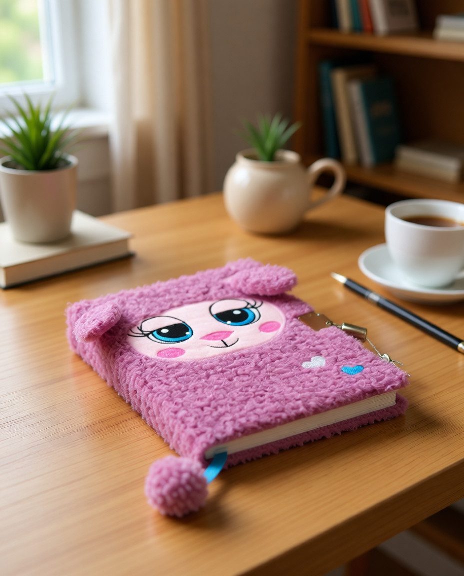 KiddiBex Tagebuch Mädchen mit Schloss & Geschenkverpackung, Tagebuch Mädchen Plüsch, Notizbuch, Liniert – A5 flauschiges Tagebuch