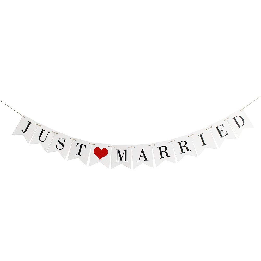 Bomiclss Hängedekoration Vintage Girlande "Just Married" – Rustikale Deko für Hochzeit (1 St), Dekobanner für Brautparty, Junggesellinnenabschied & Fotohintergründe
