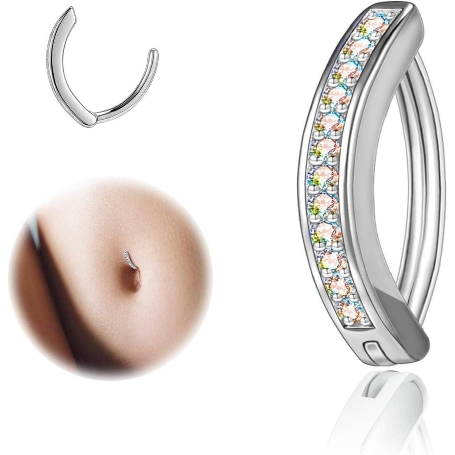 ZS Bauchnabelpiercing 14G Diamant Bauchnabelpiercing Silber 925 Curved Nabel Barbell