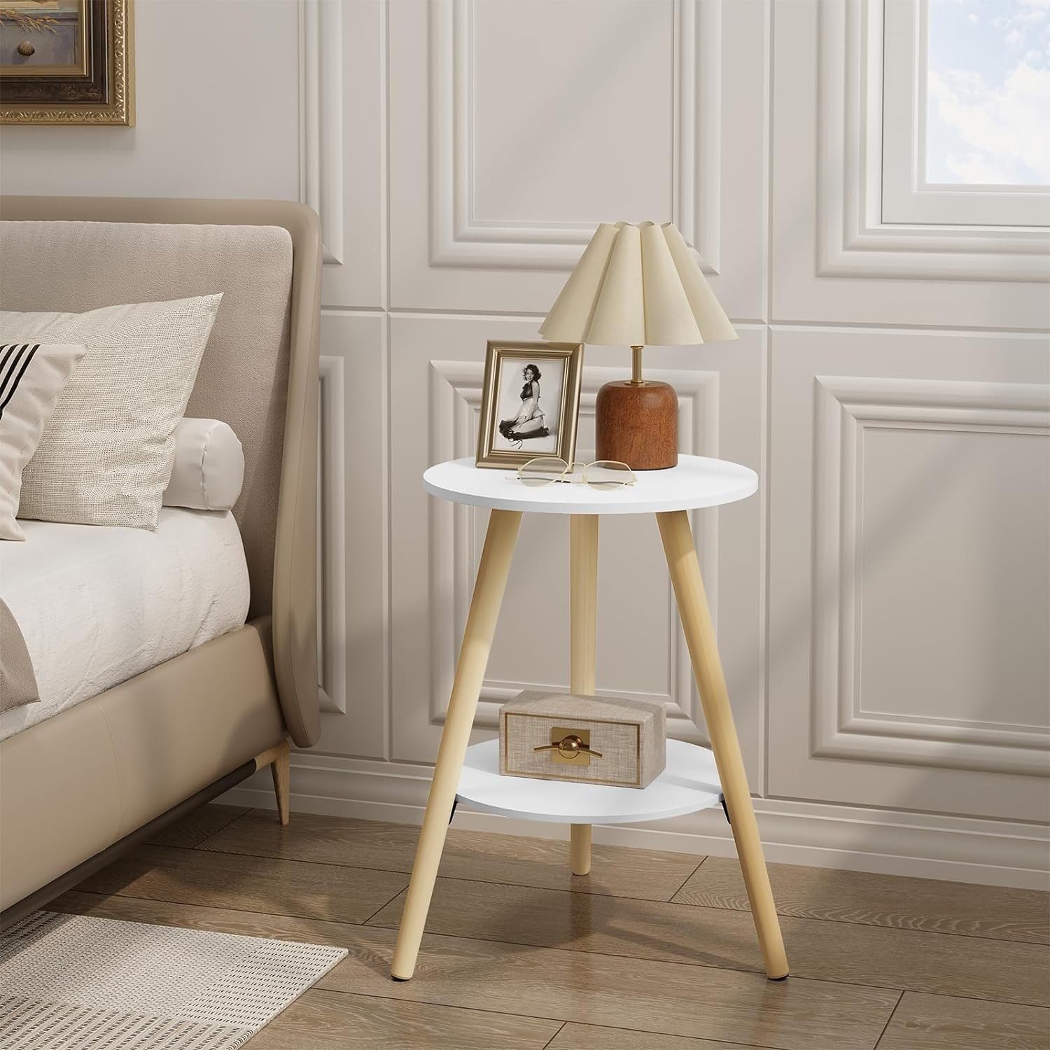 EUGAD Beistelltisch (1-St), rund Nachttisch mit Stauraum & 2 Ablagen günstig online kaufen