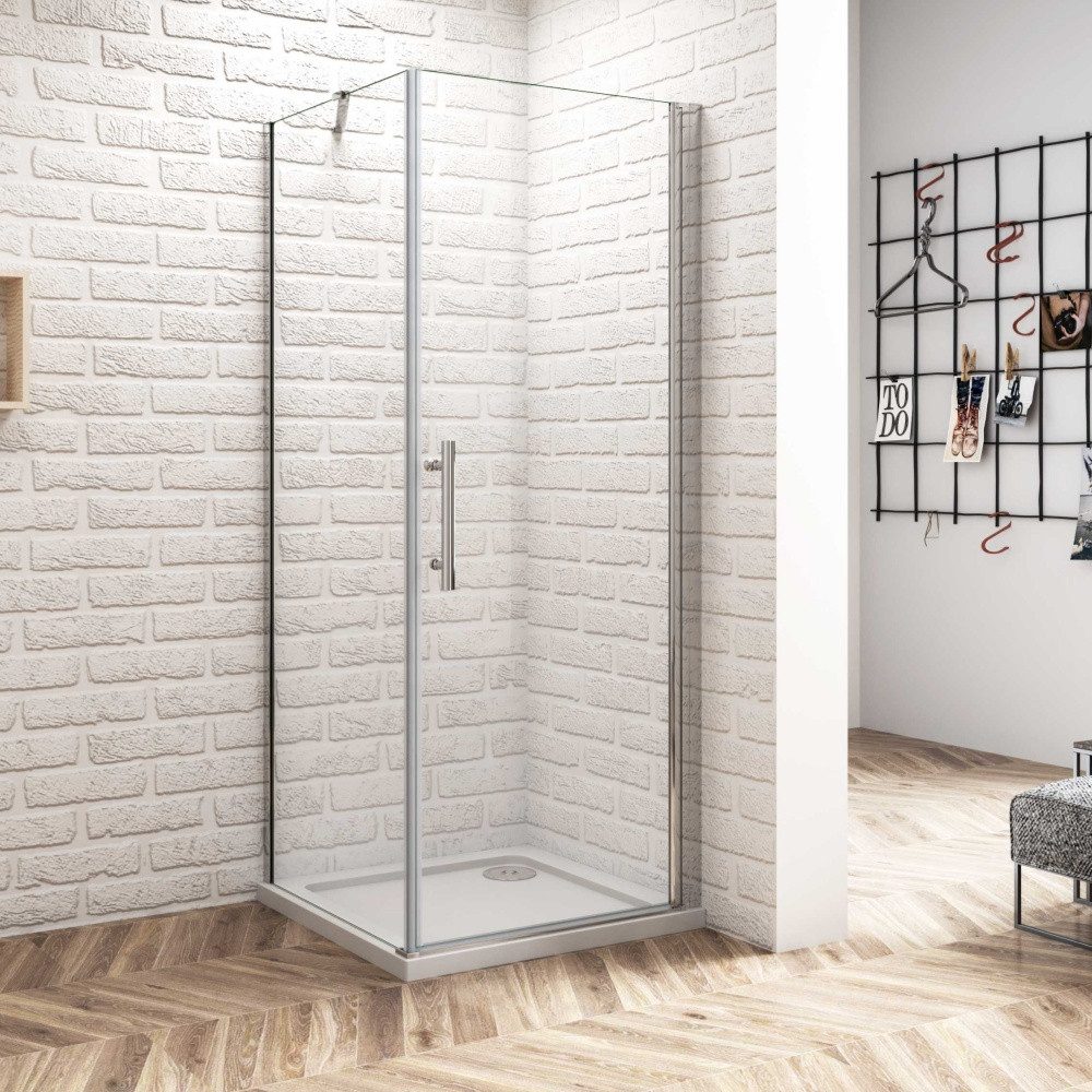 Duschparadies Eckdusche H:185cm 6mm ESG Pendeltür mit Seitenwand Stabilstange Glastür, BxT: 76x76 cm, Sicherheitsglas, ebenerdiger Einbau möglich